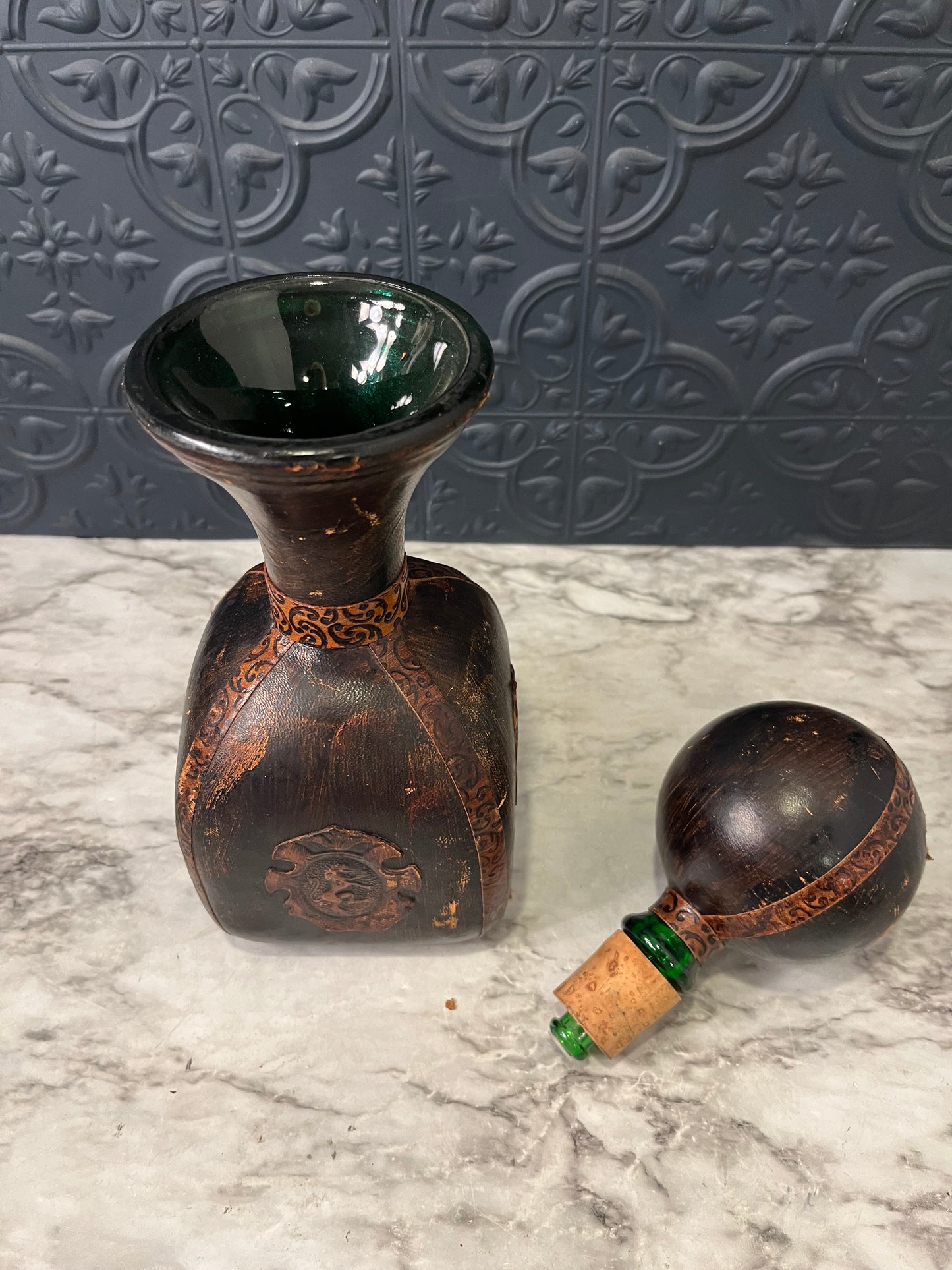 Vintage Leather Wrapped Decanter AS IS