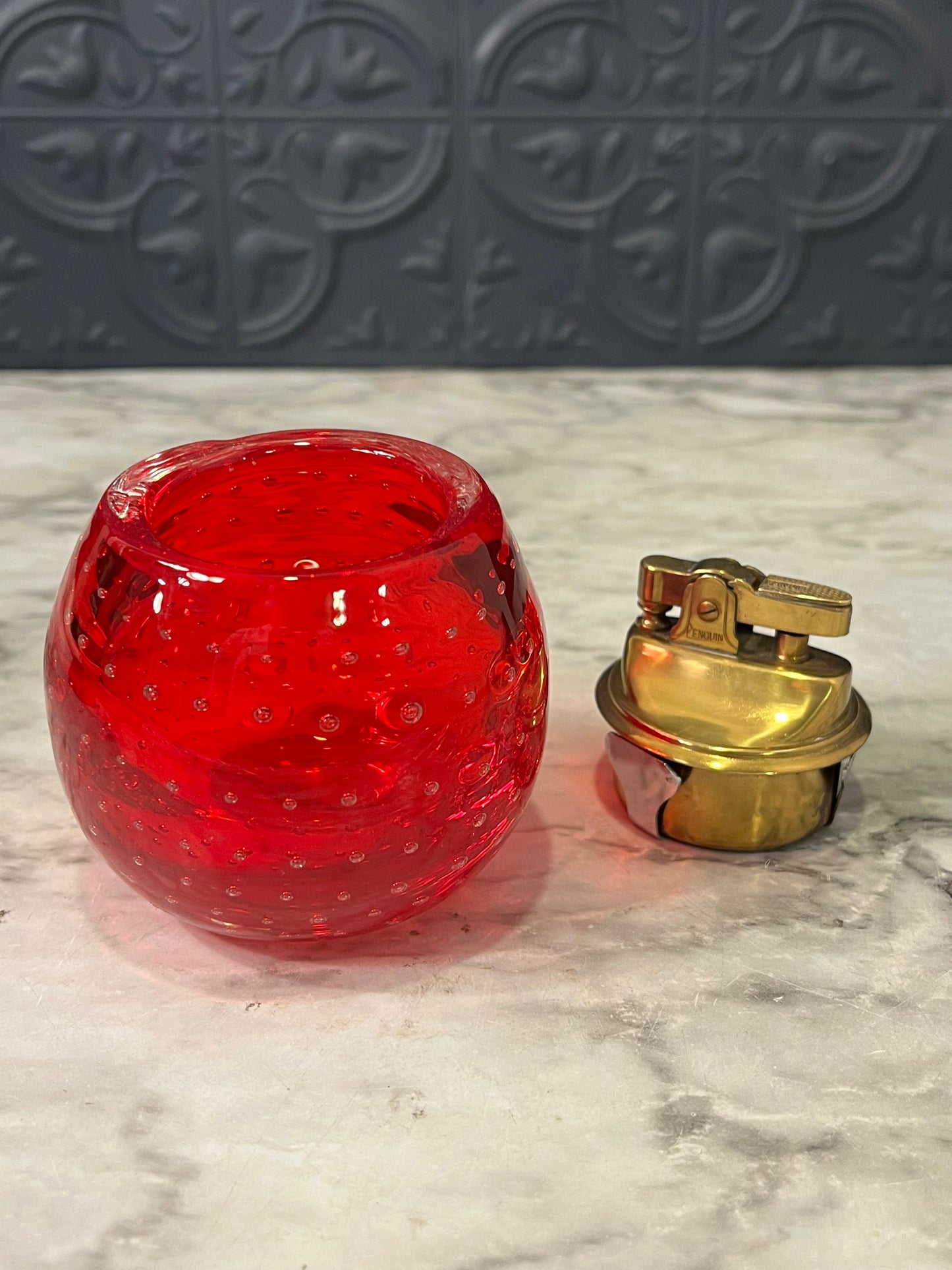 Red glass tabletop lighter