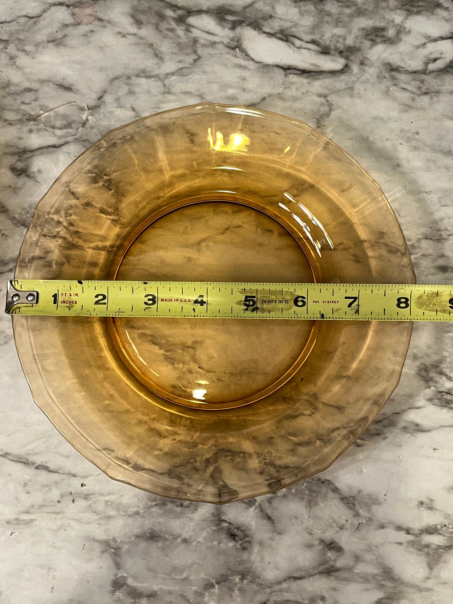 Amber glass salad plates x7