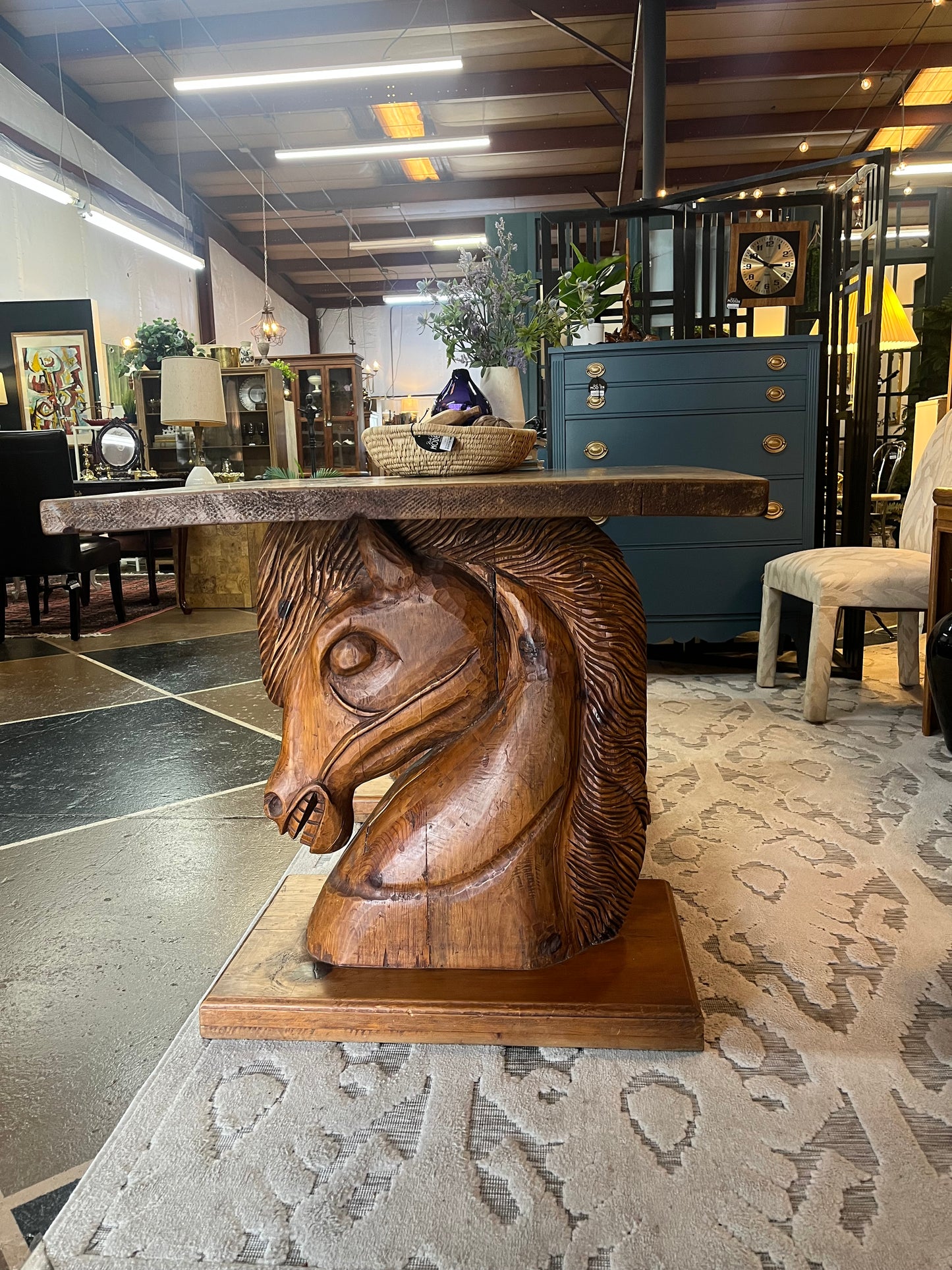Wood Carved Horse Head Table