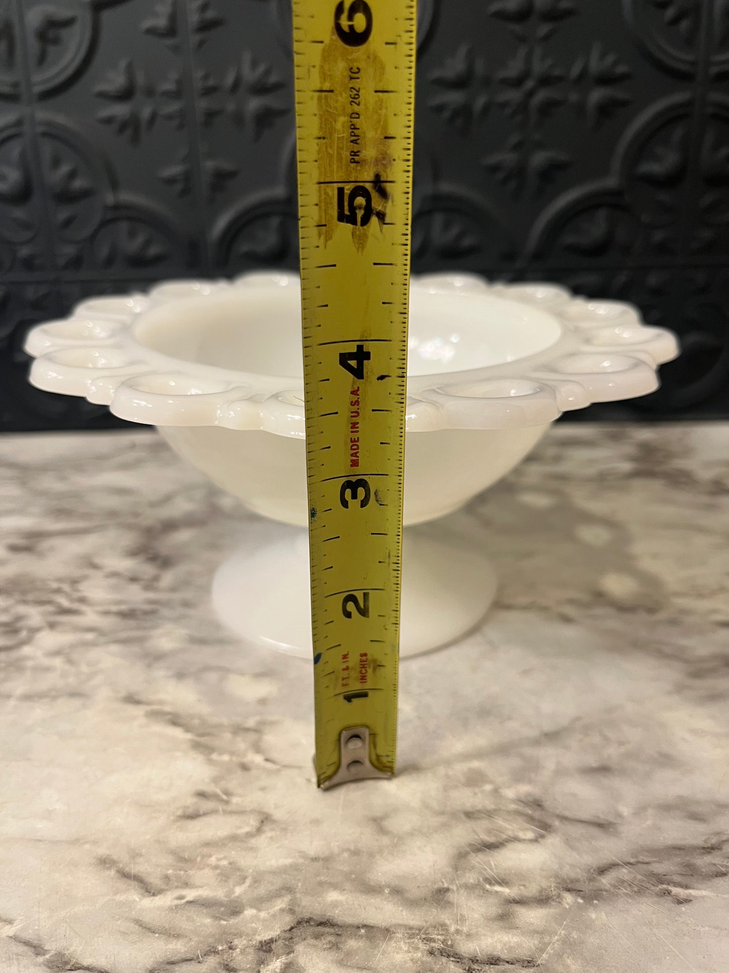 Lace Edge Milk Glass Pedestal Bowl Anchor Hocking
