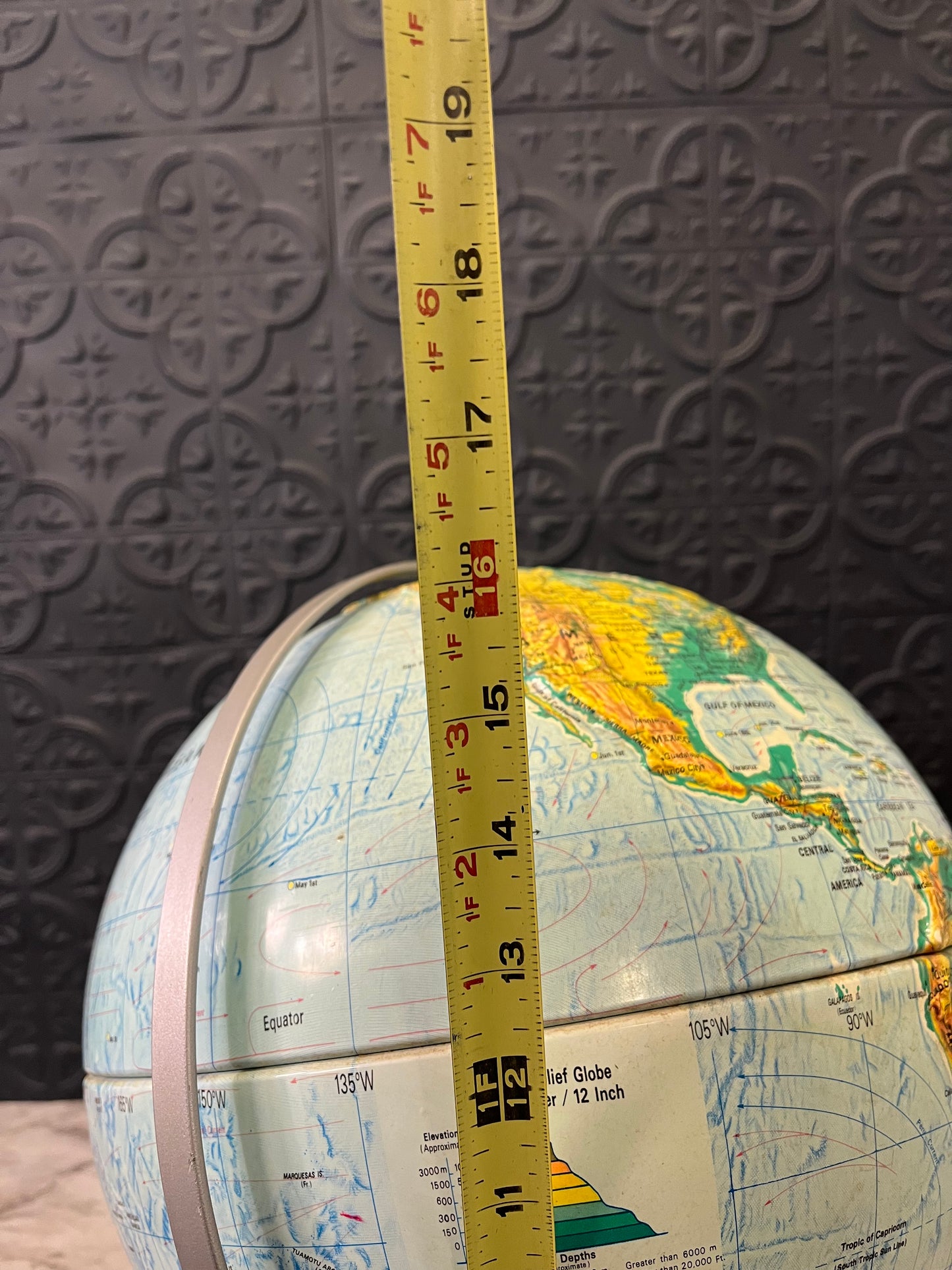 Vintage Sculptural Relief Globe