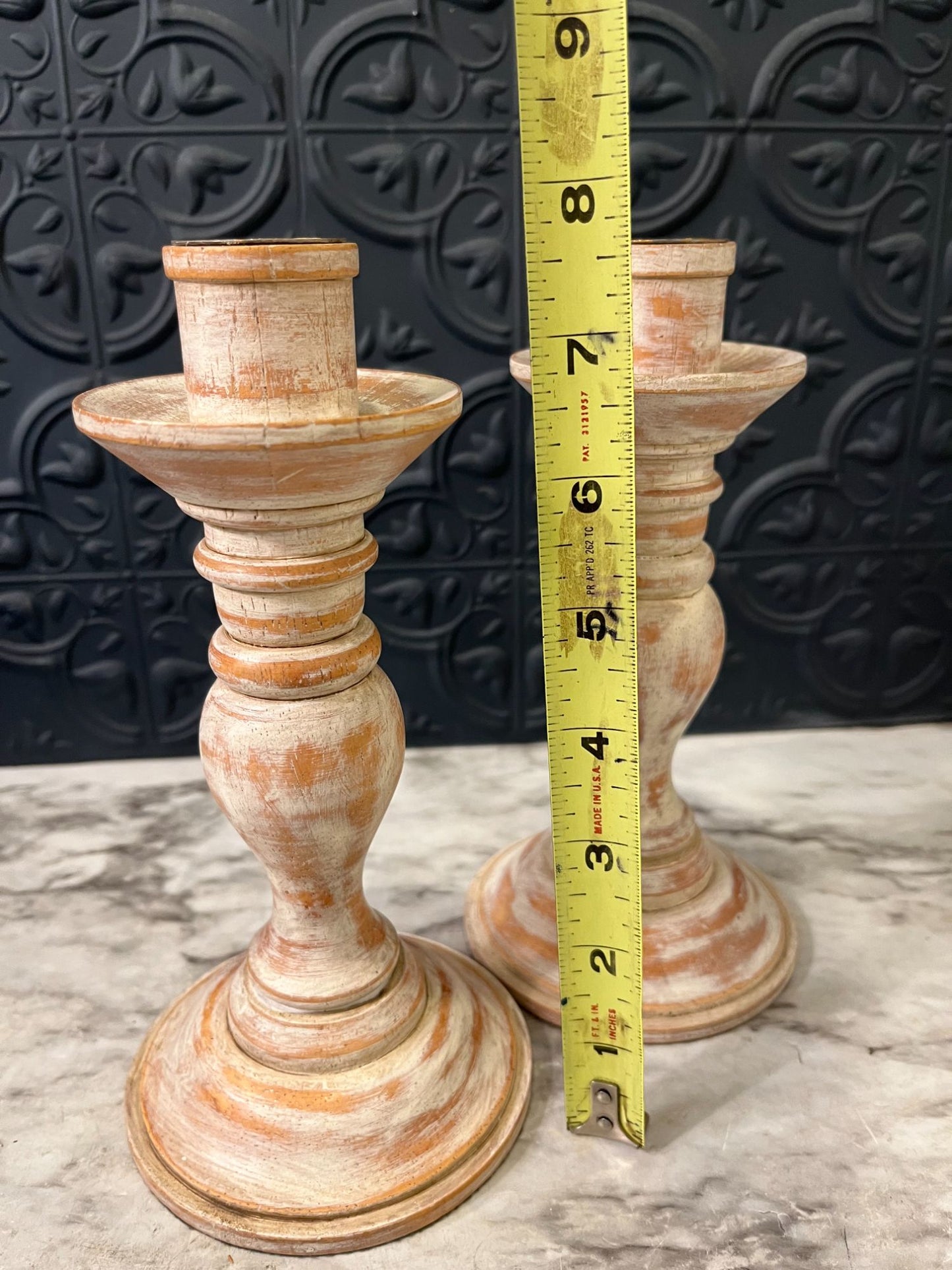 Light Destressed Wood Candle Holders Set of 2