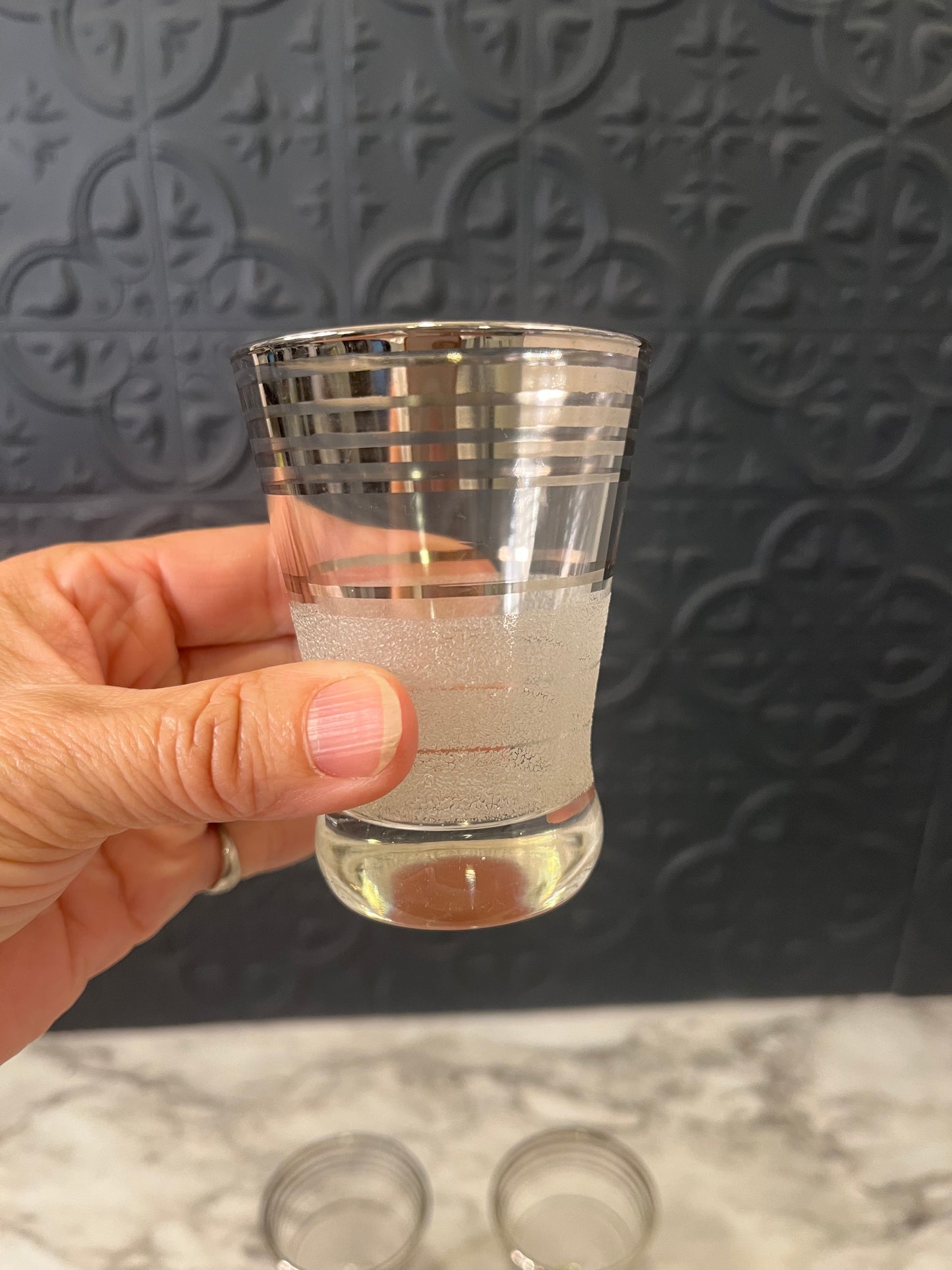 4 MCM Frosted Shot Glasses West Virginia Glass Co