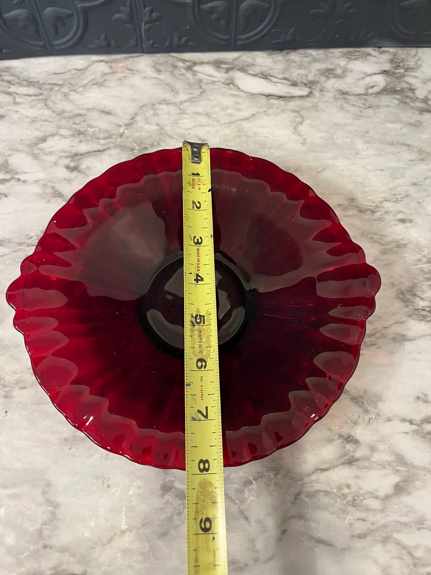 Red Glass Anchor Hocking Shallow bowl