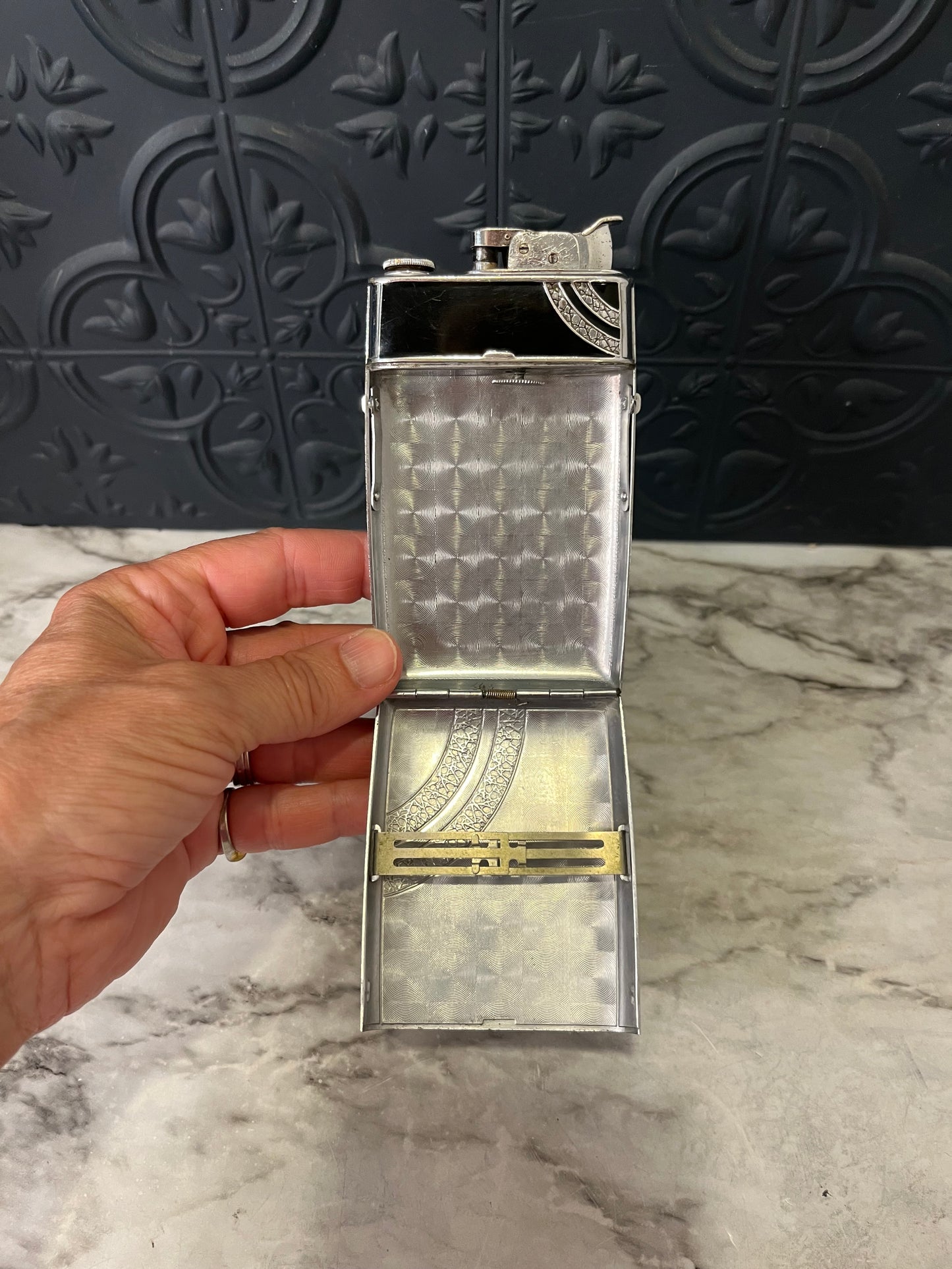 Art Deco Black and Silver Lighter and Cigarette Case