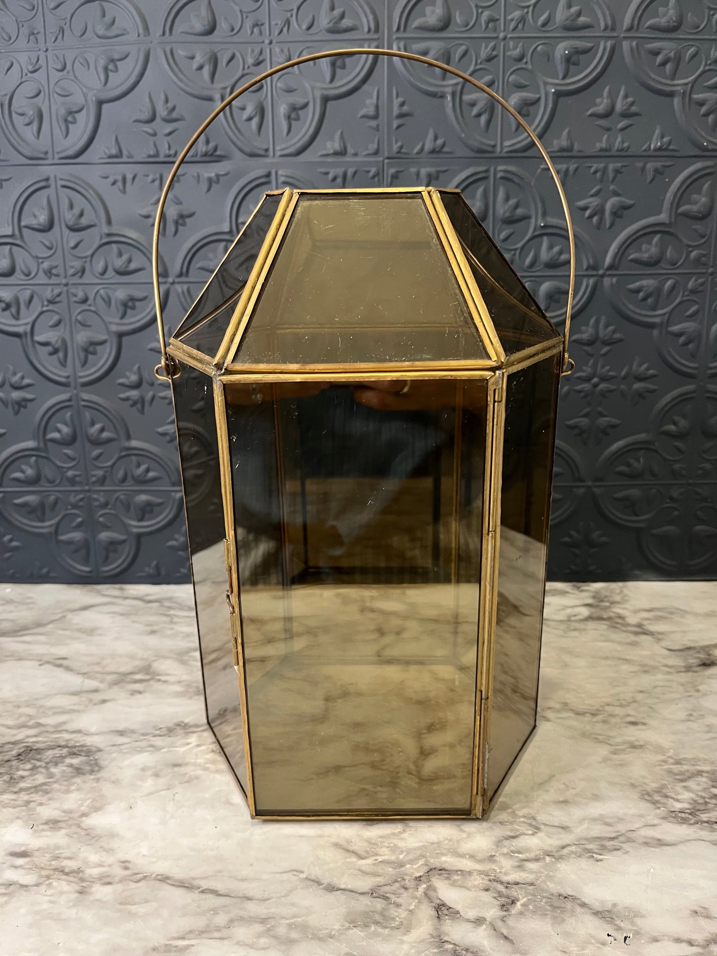 Smokey glass and brass lantern
