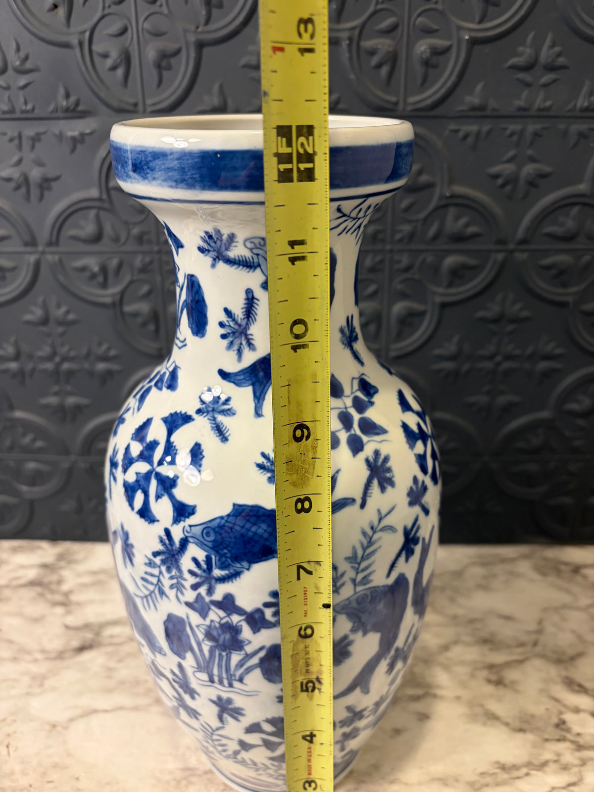 Chinoiserie Koi Fish Blue and White Vase