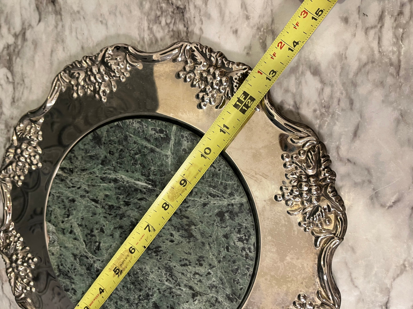 Silver Plated Tray with Chipped Marble Center