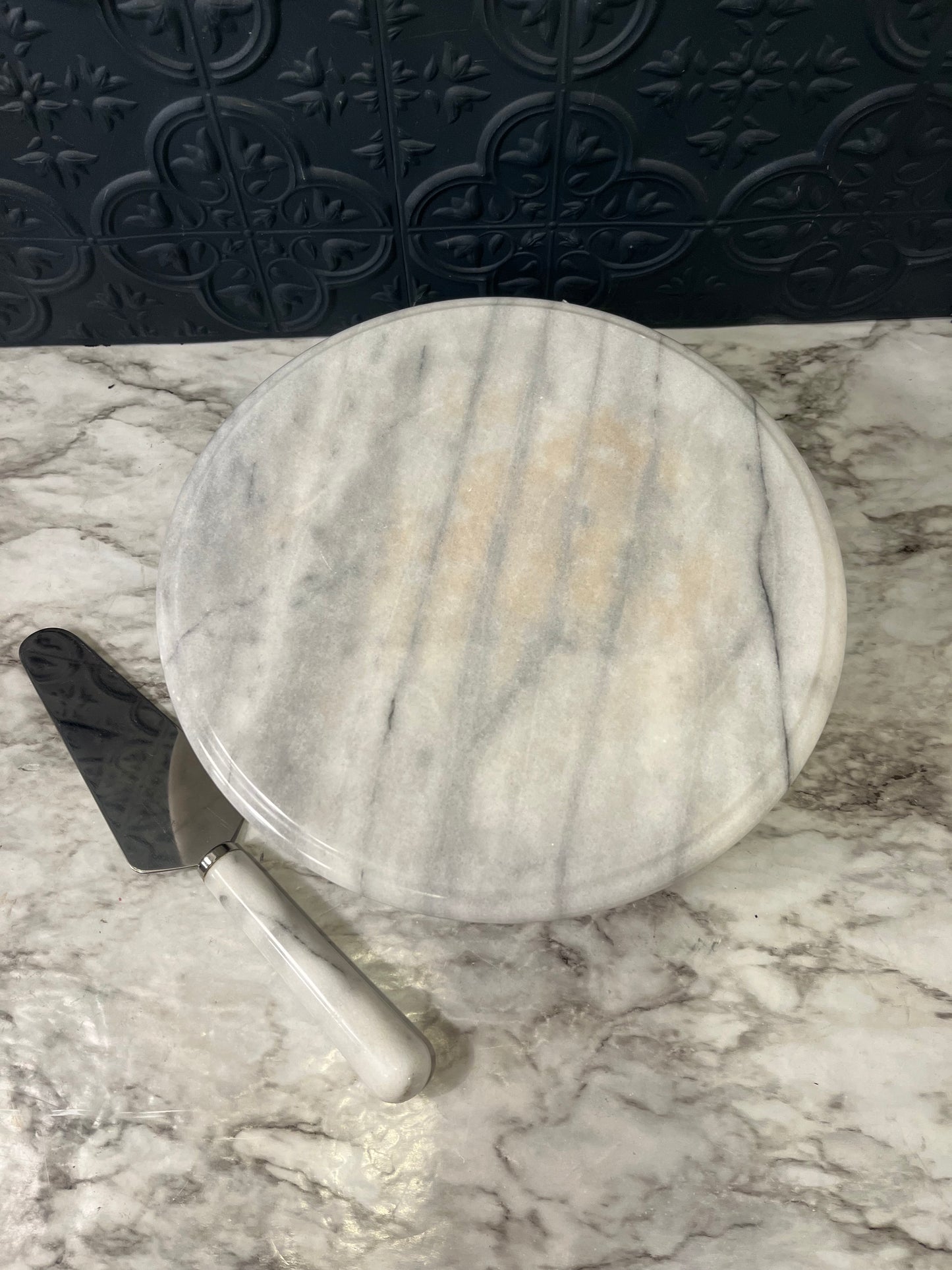 Marble Cake Stand with Cake Knife