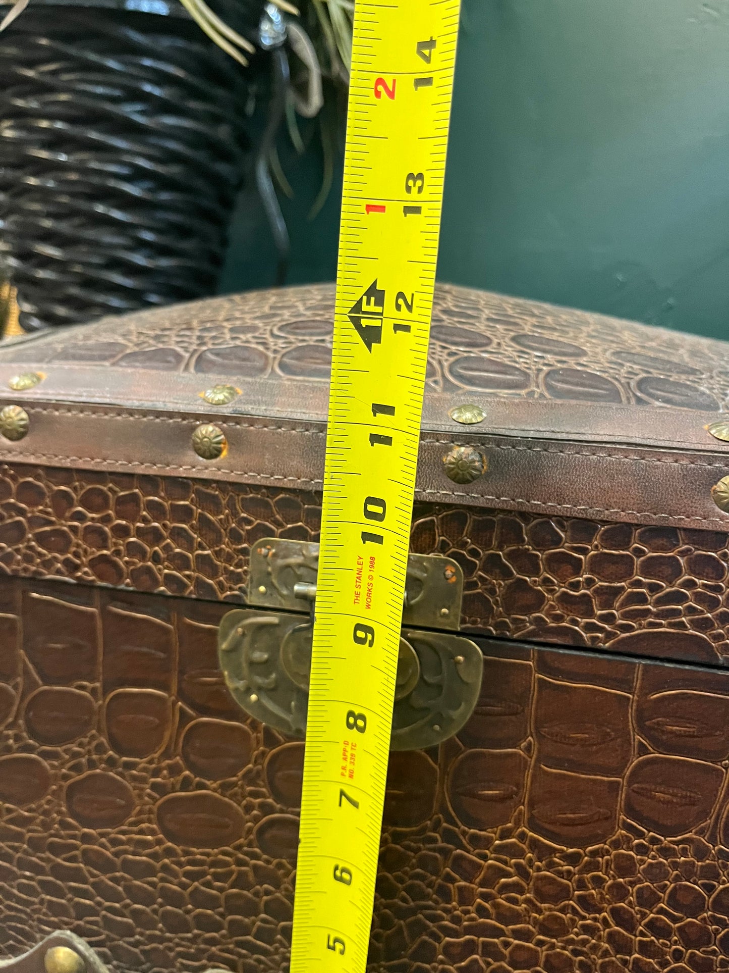 Footed Faux Alligator Chest With Handles