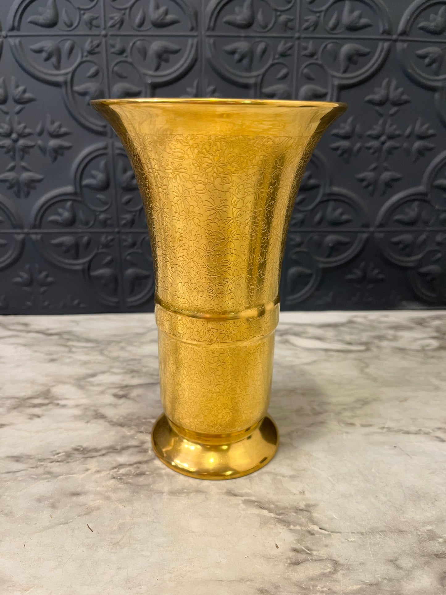 Pickard Gold Encrusted Trumpet vase with Green