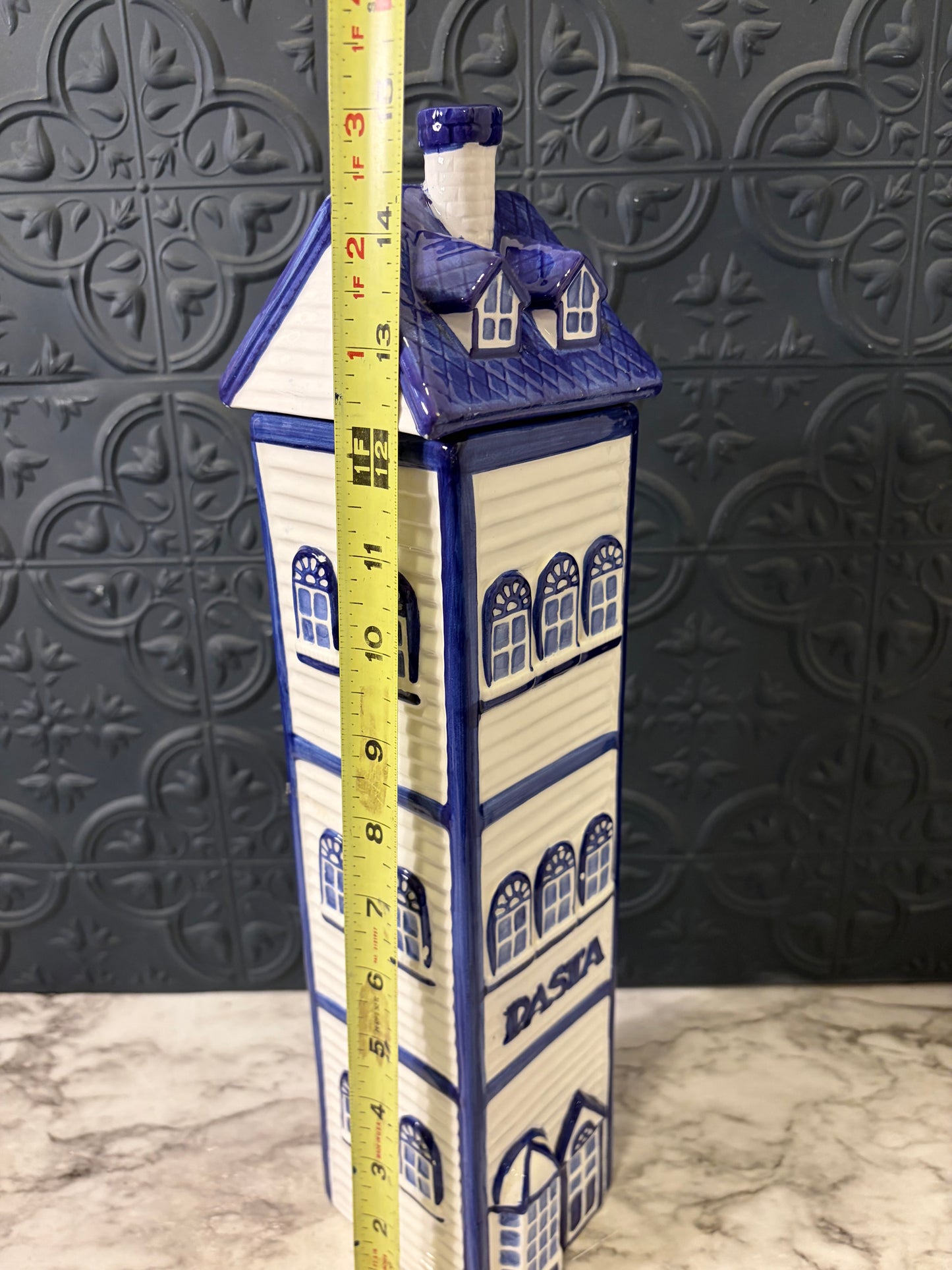 Pasta Holder Blue and White House