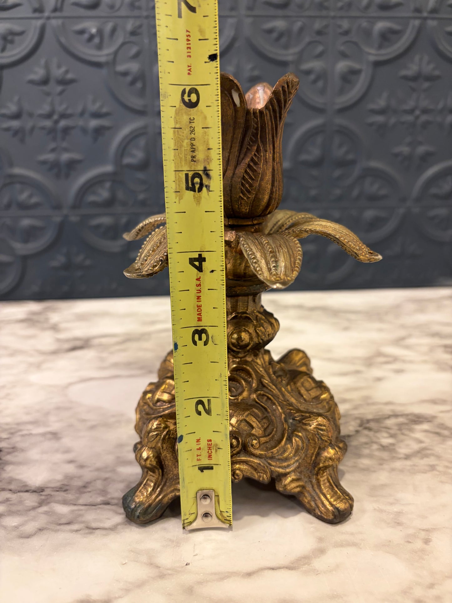 Cast Brass Candle Holder with Ornate Base AS IS