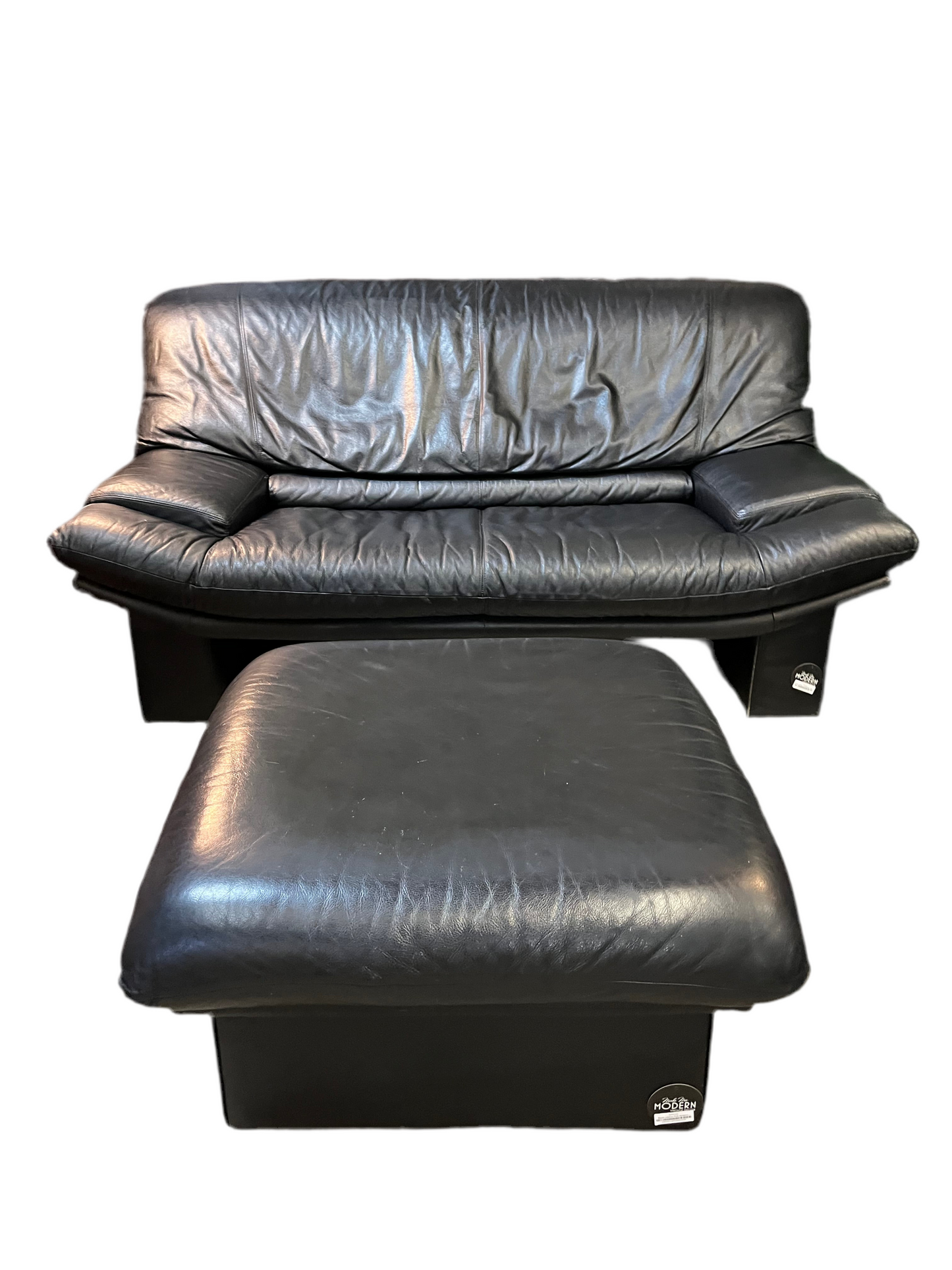 Black Leather Post Modern Nicoletti Style Ottoman