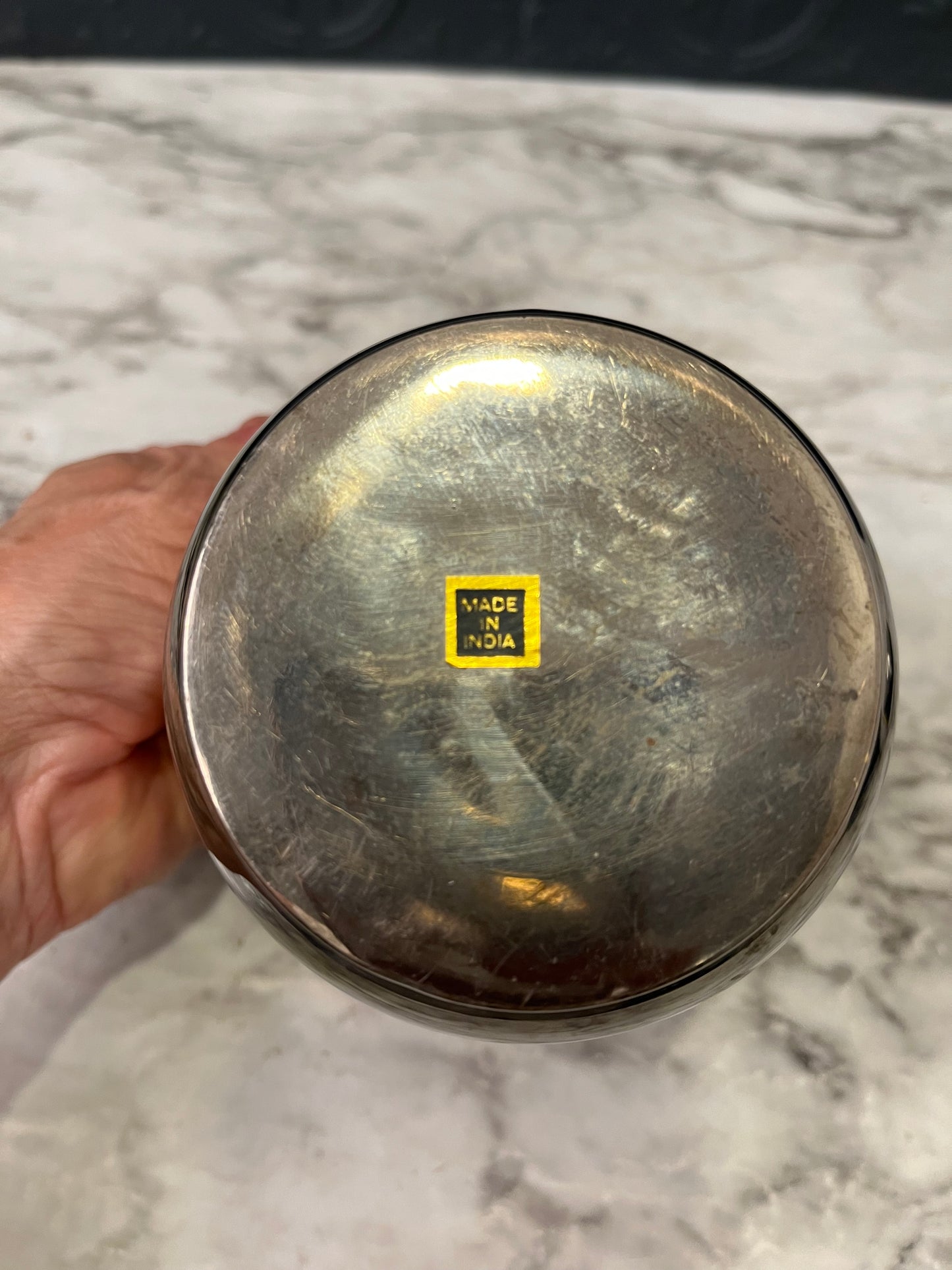 Brass Bowl with Etched Orange Flowers