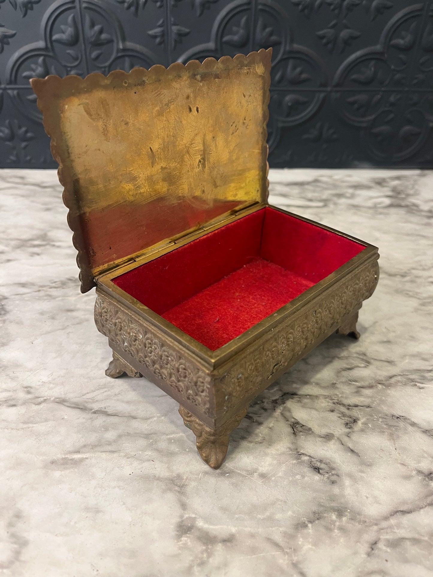 Brass Jewelry Box with Red Lining