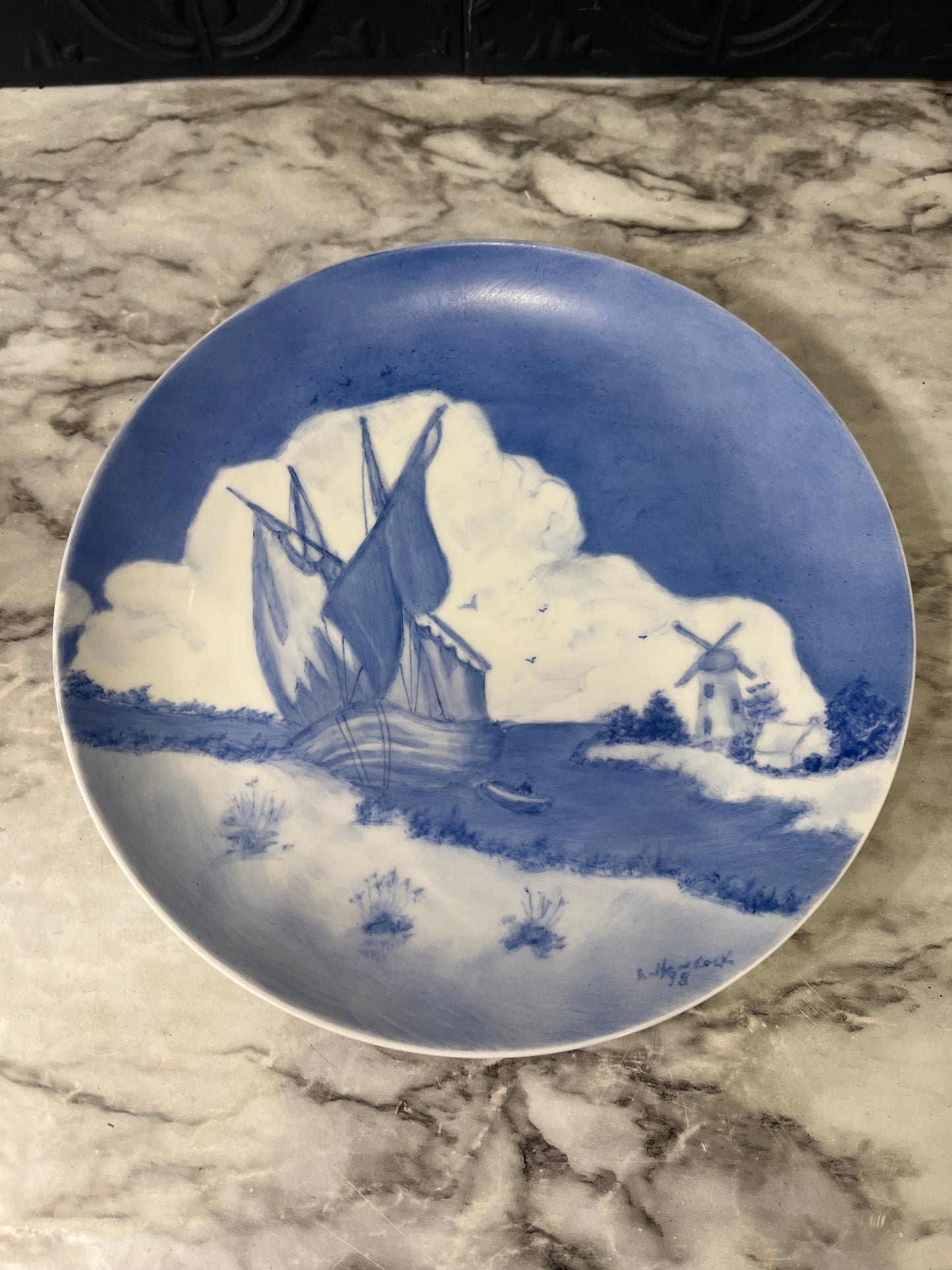 Hand Painted Blue and White Plate