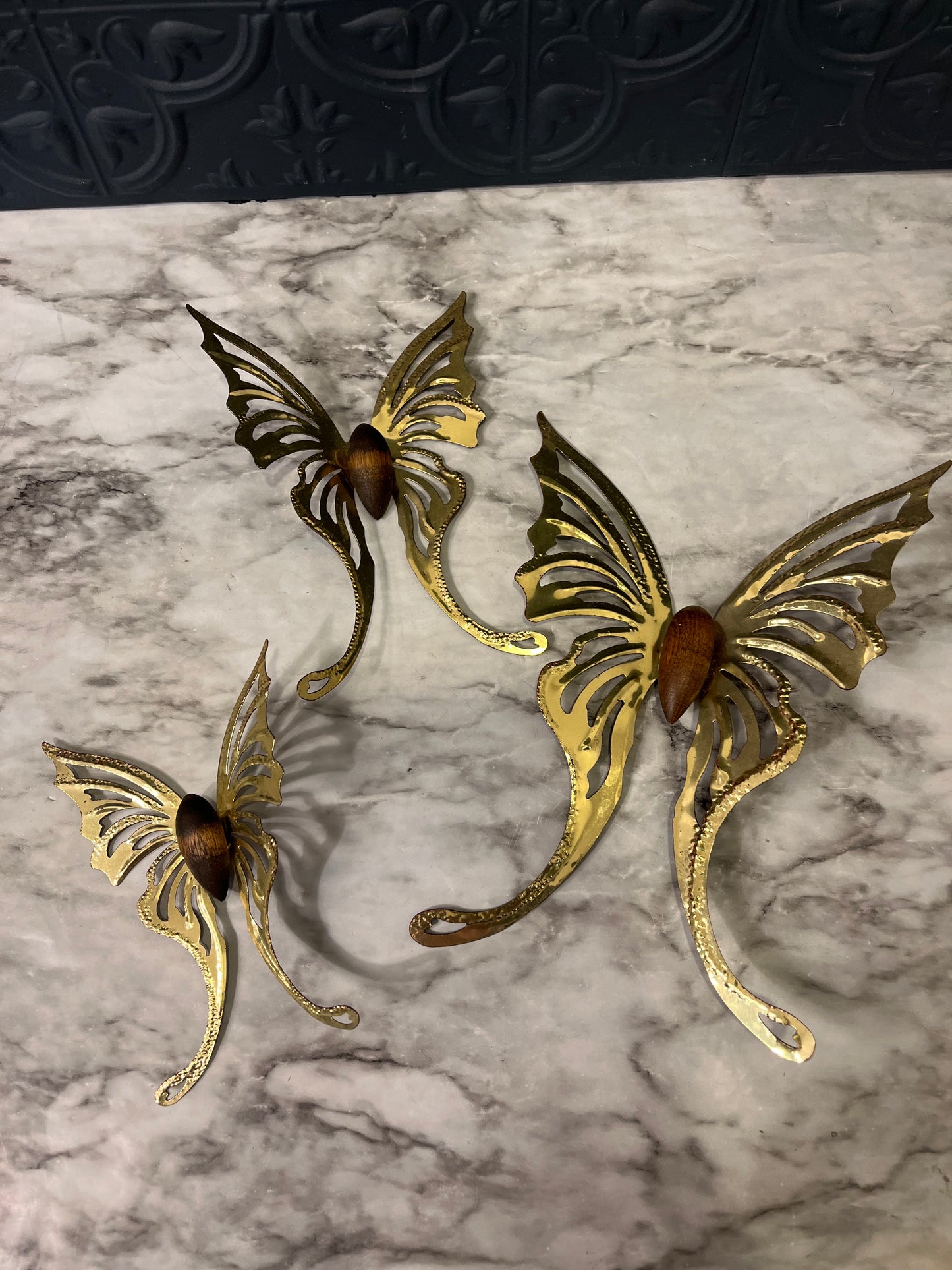 Brass and Wood Butterflies x 3