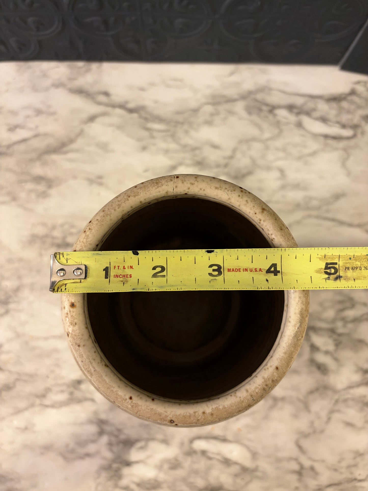 Two Tone Brown and Cream Pottery Vase 9.5"