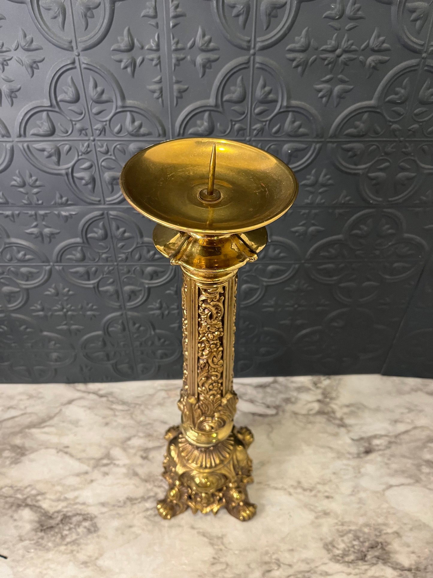 17" Ornate Brass Pillar Holder