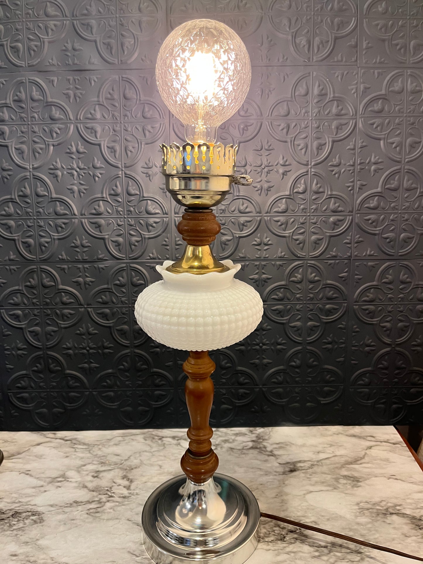 Milk Glass Hobnail Electric Lamp
