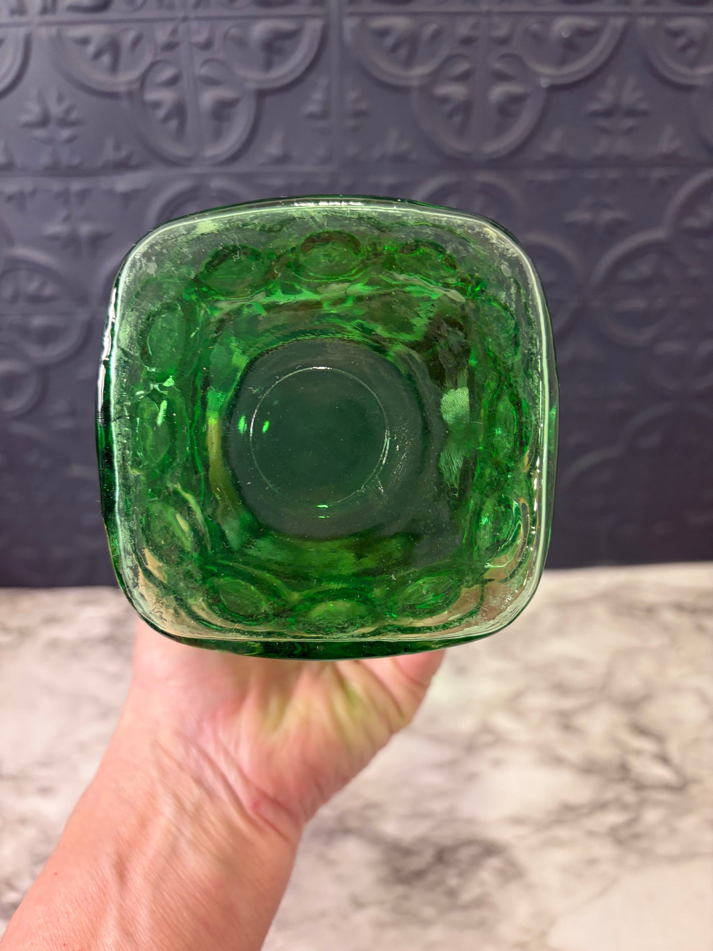 Green Glass Vase Fluted