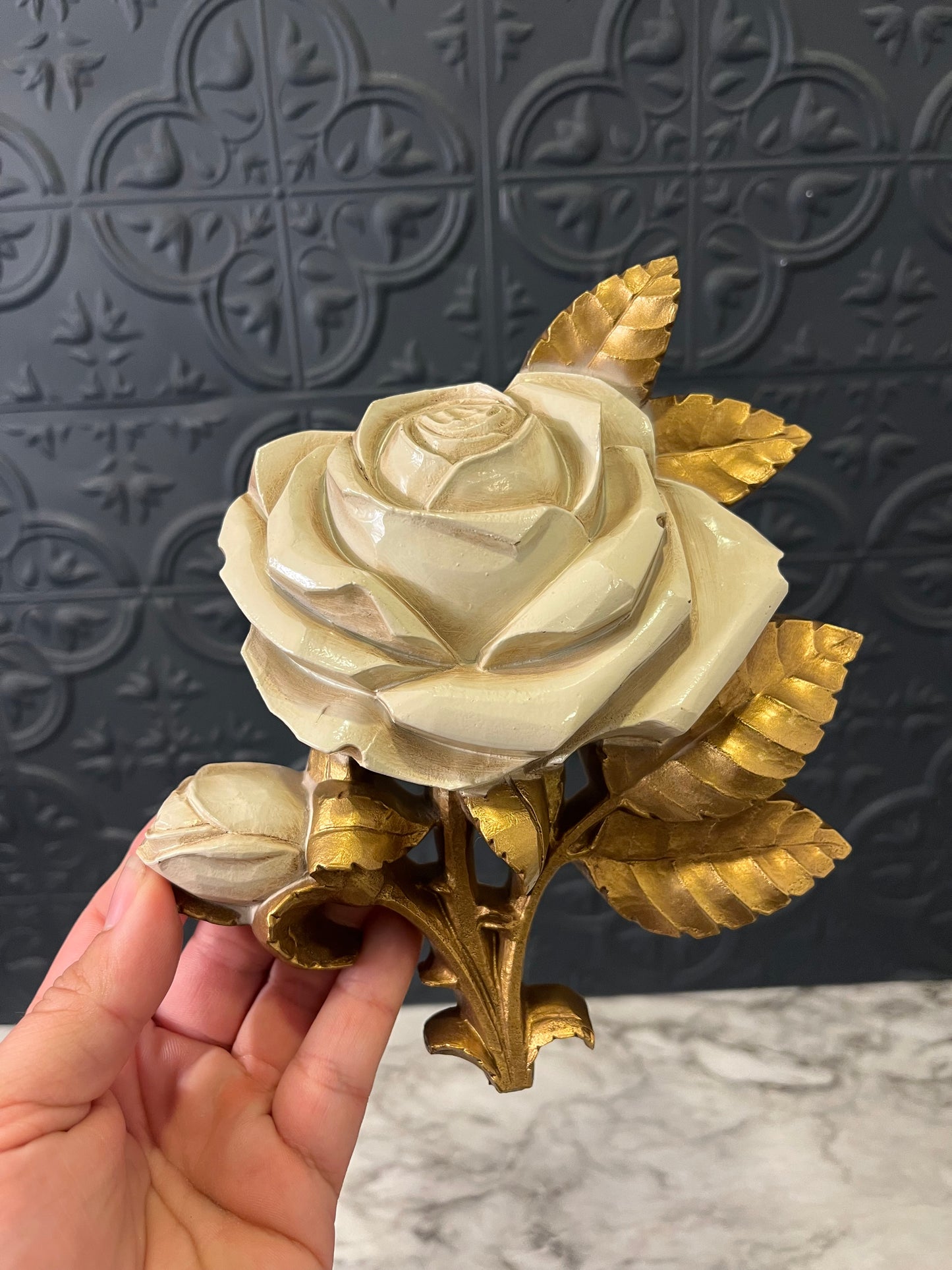 Homco Cream and Gold Rose Wall hanging