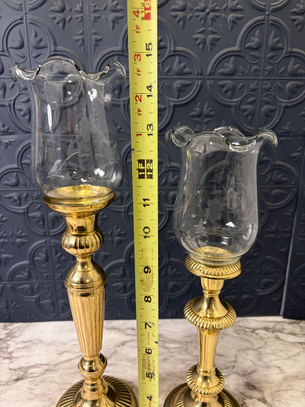 Shiny Brass set of mixed matched candle HOlders with Votive cups