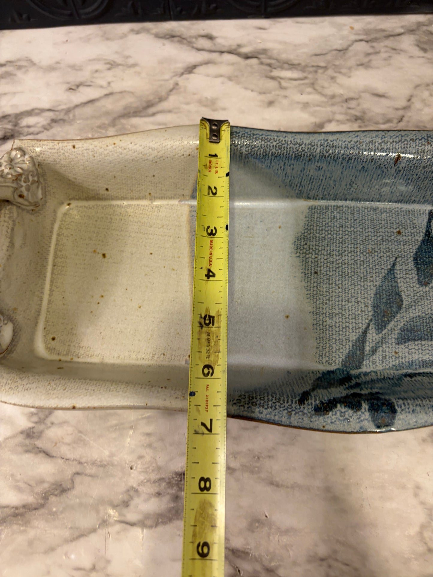 Studio Pottery Tray with Cream and Blue Handles