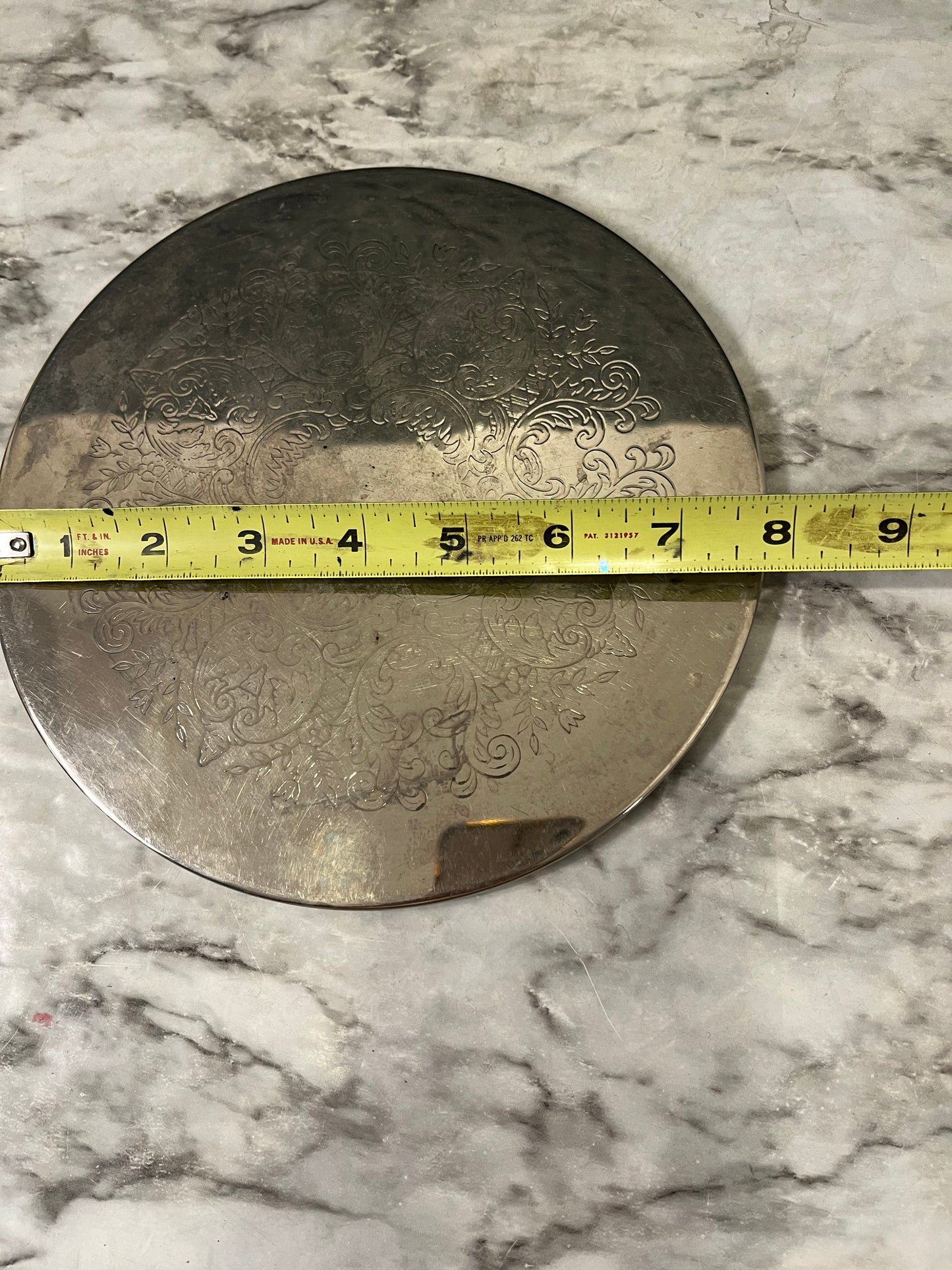 Round Etched Silver plated Trivet