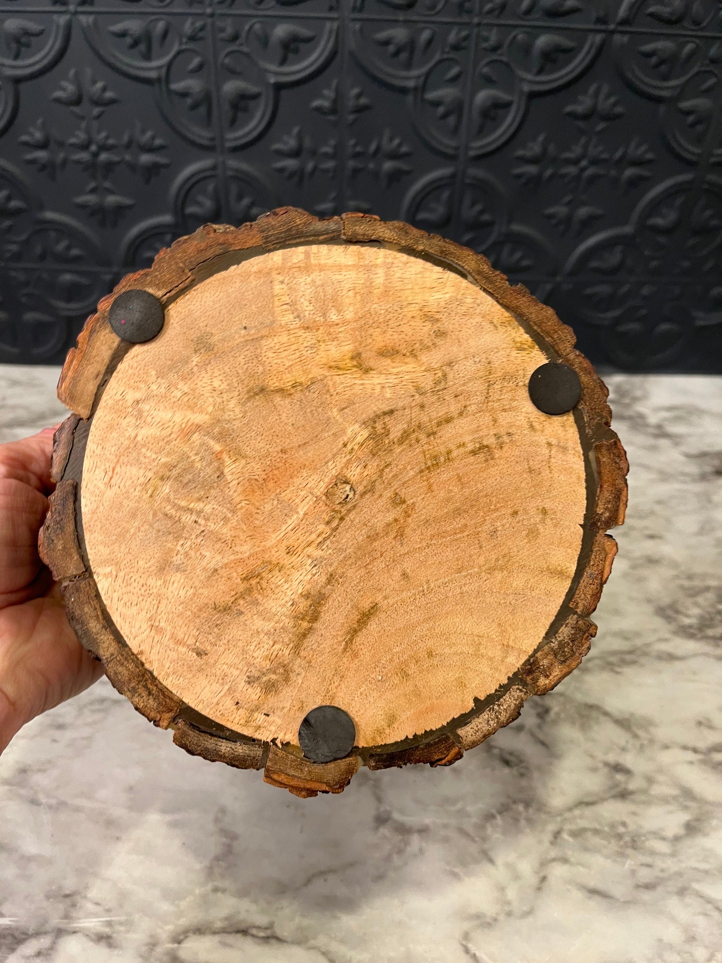 Round Wood Serving Bowl with Bark Edges