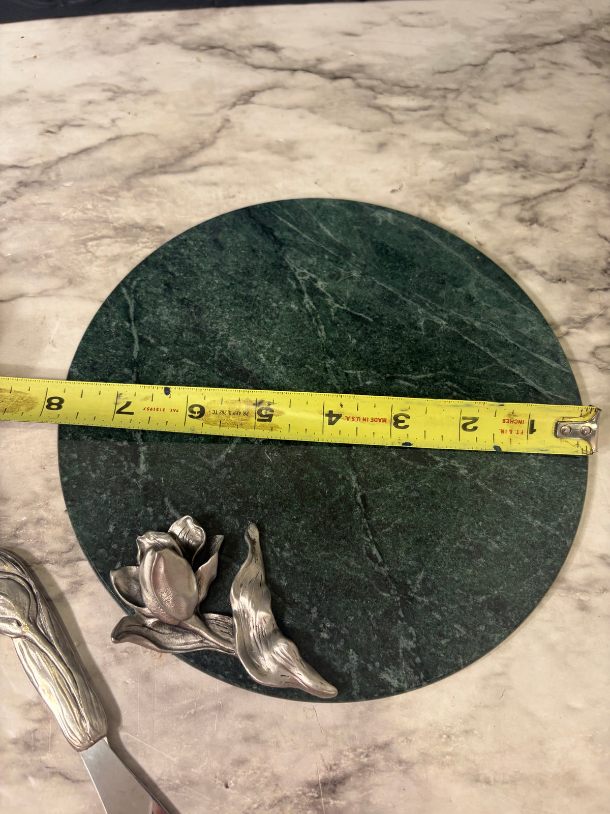 Pewter and Green Marble Cheese Plate