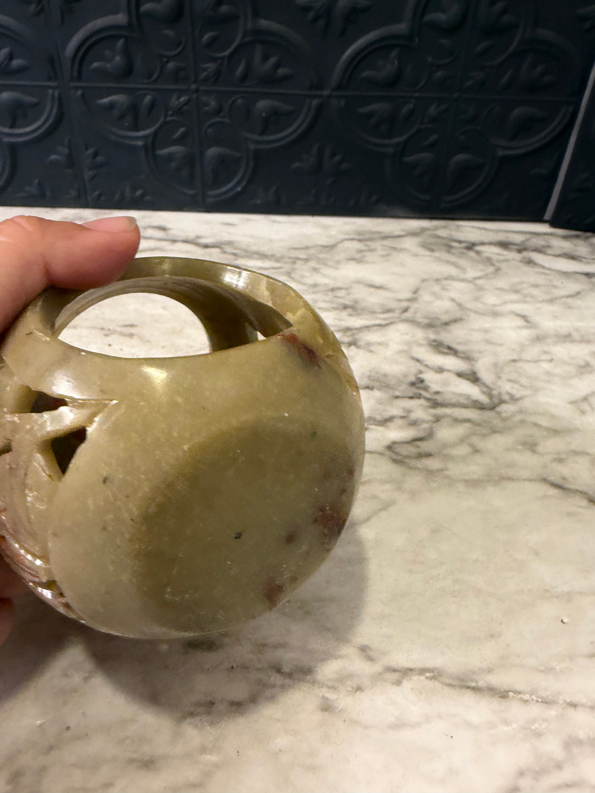 3.5" Round Handcarved Soapstone Votive Holder