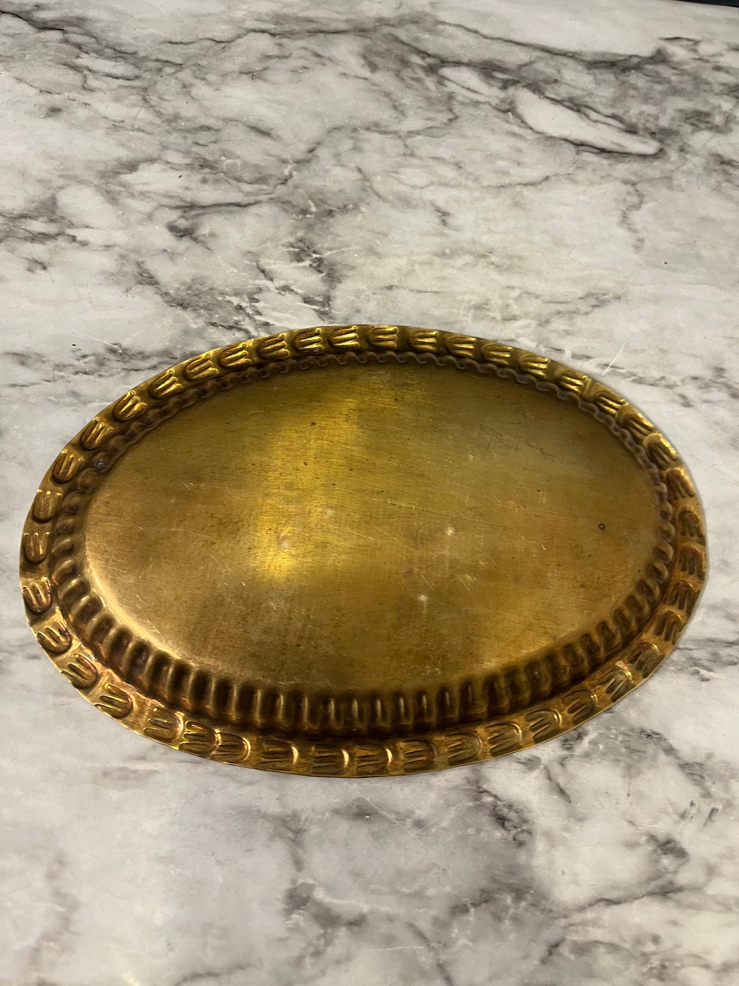 Oval Brass Small Tray Feet Markings on edge
