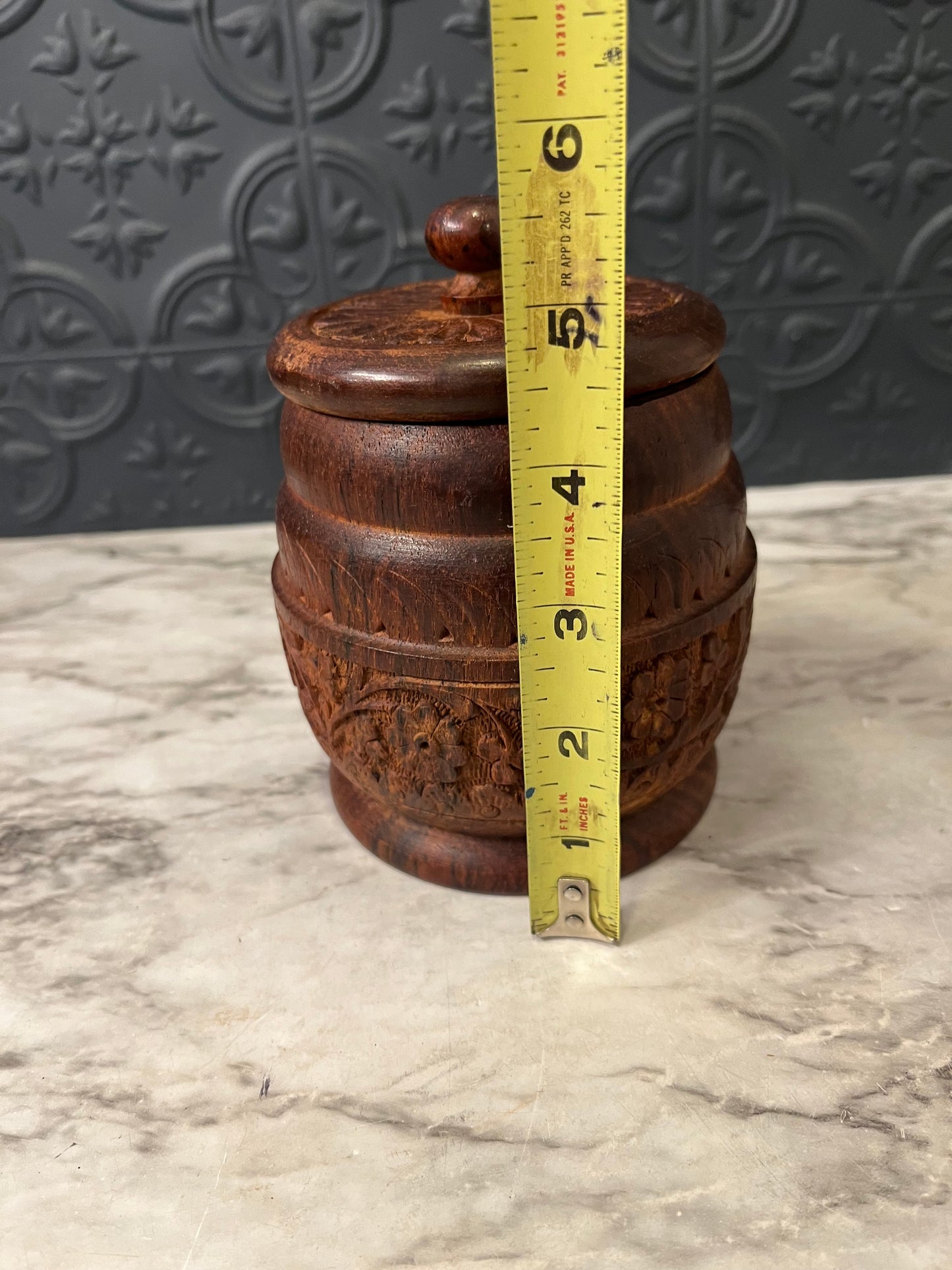 Wood Carved Canister with Lid