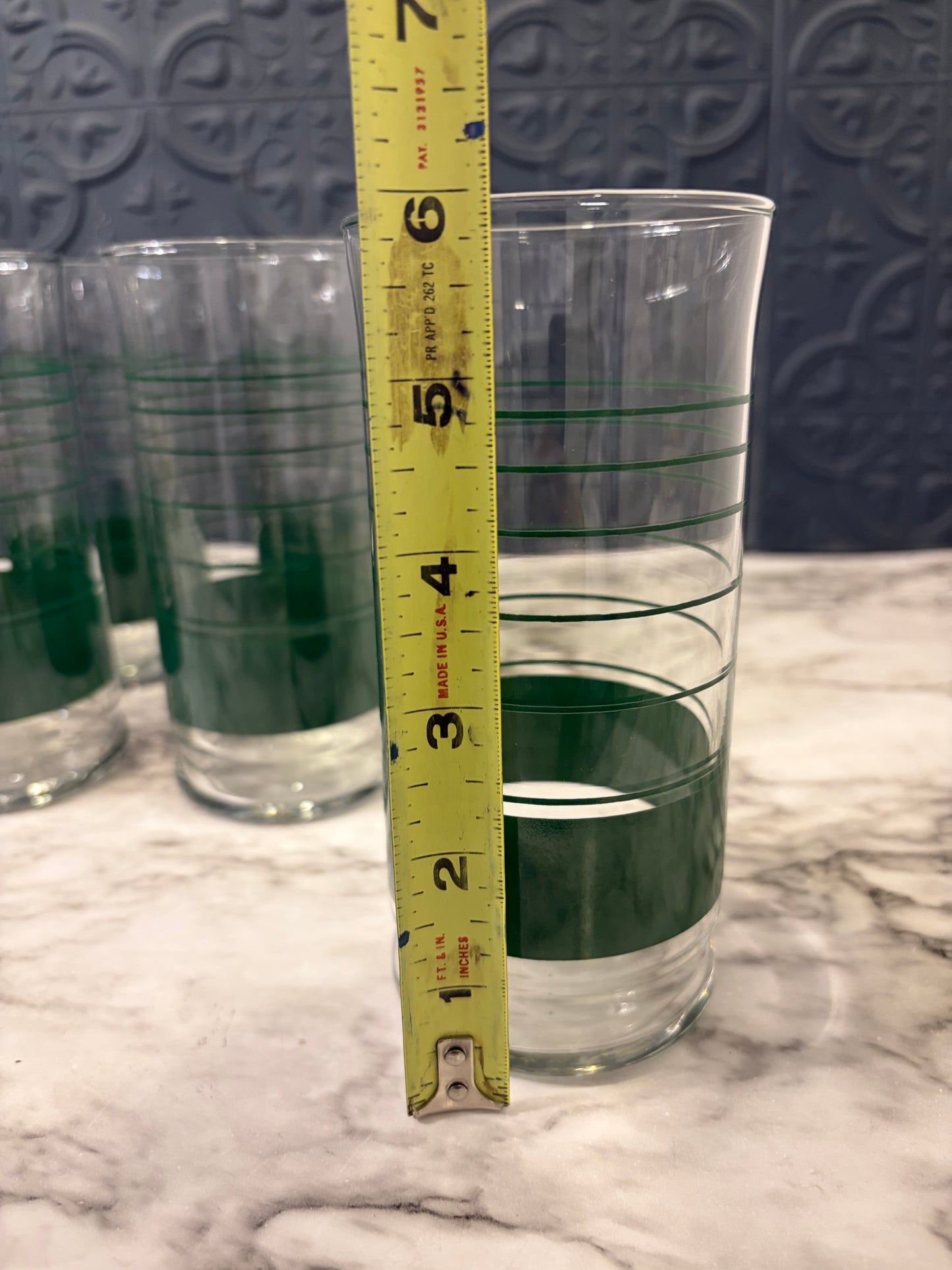 Green Stripes Drinking Glasses x7