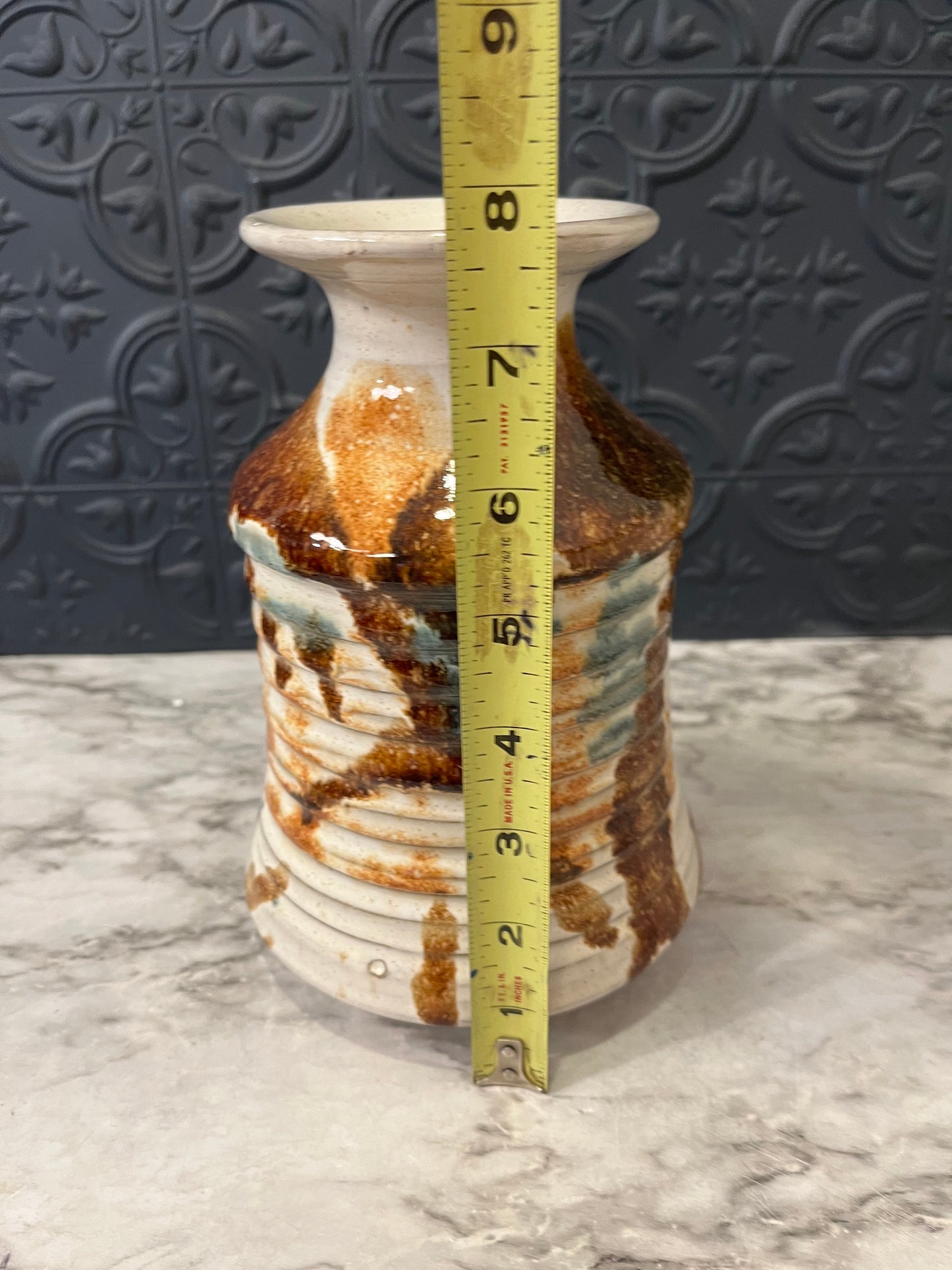 Cream Brown and Blue Pottery vase Ghana