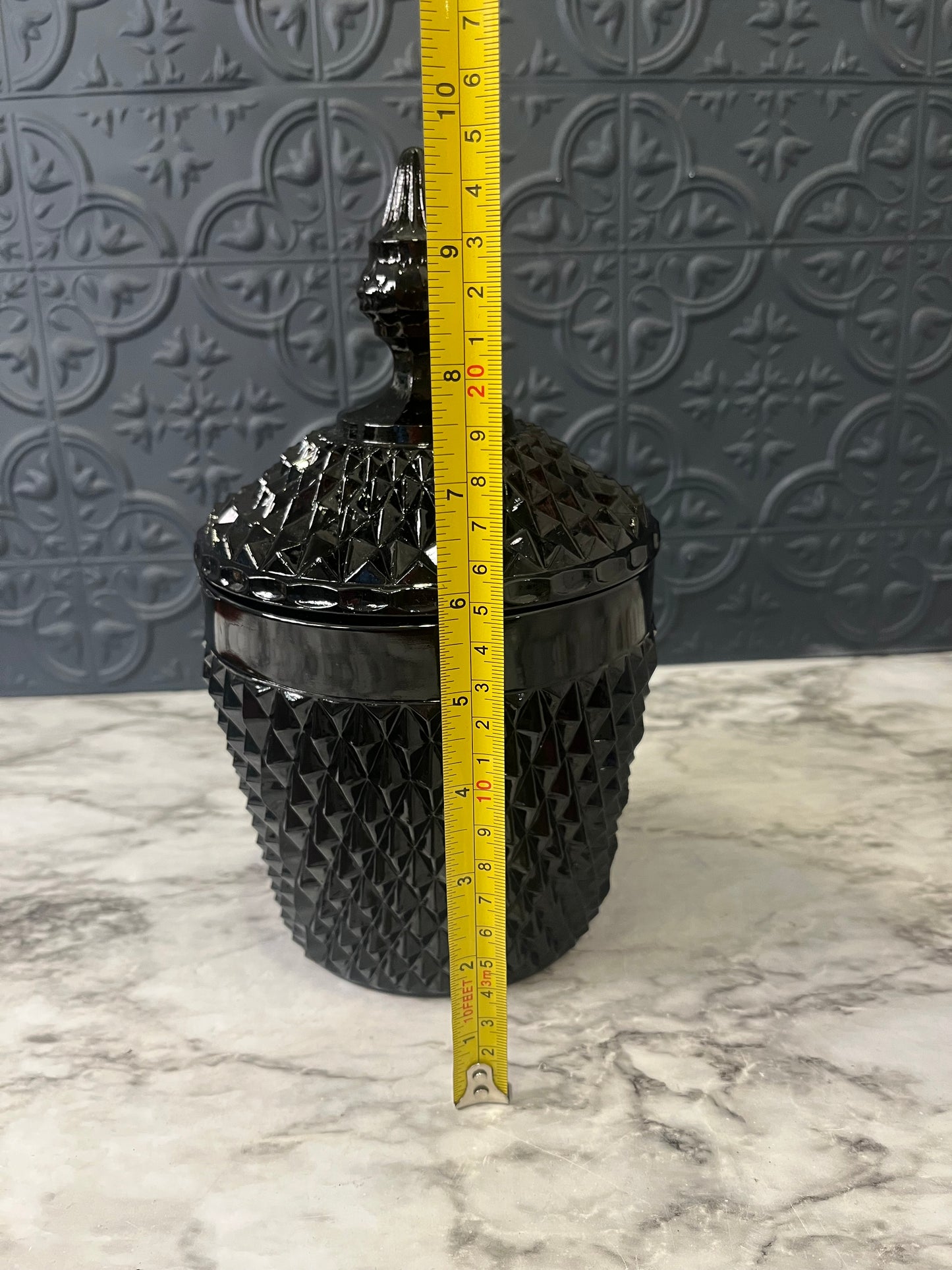 Indiana Glass Black Diamond Point Jar with Lid