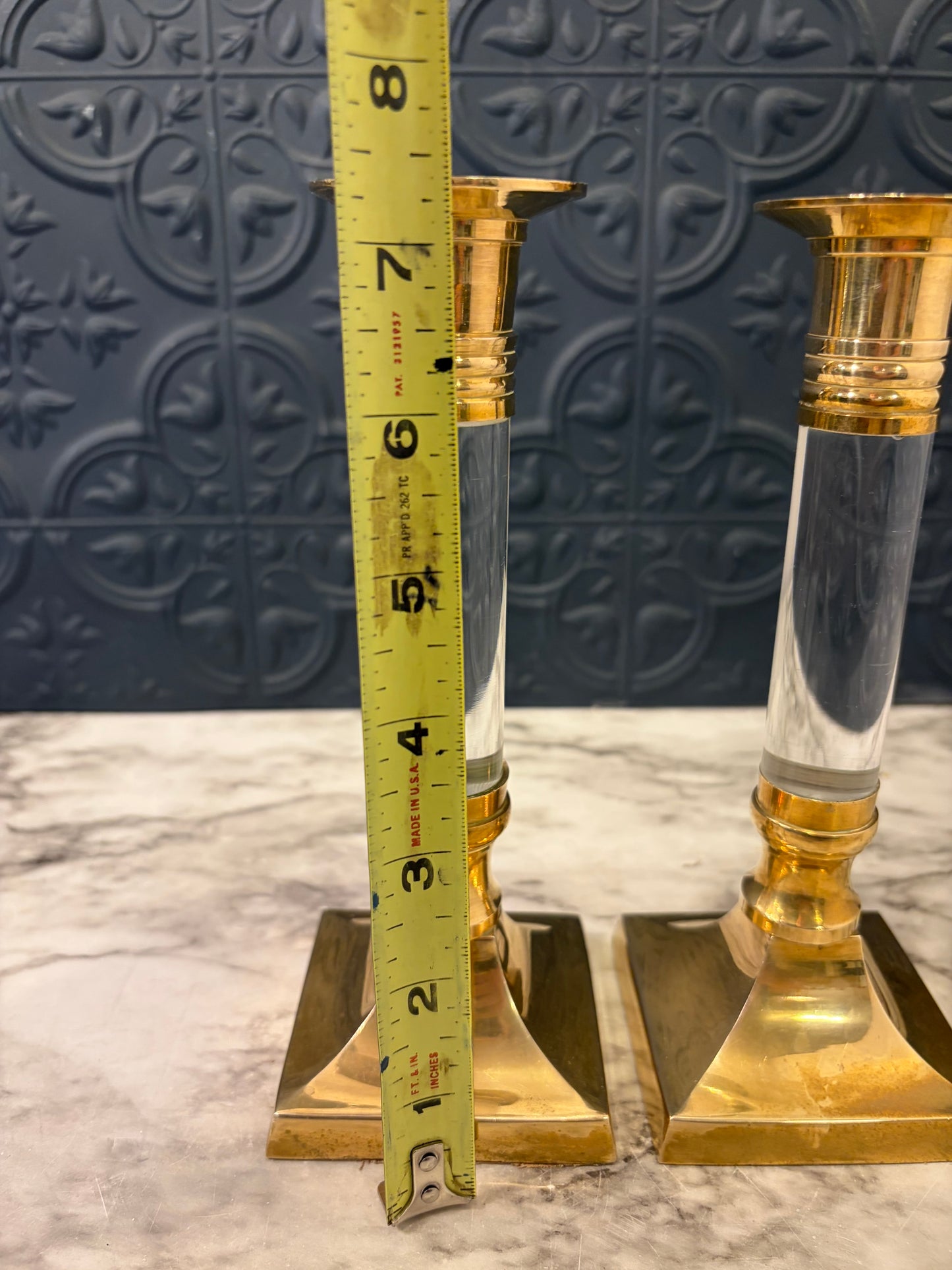 Brass and Lucite Pair of Candle Holders