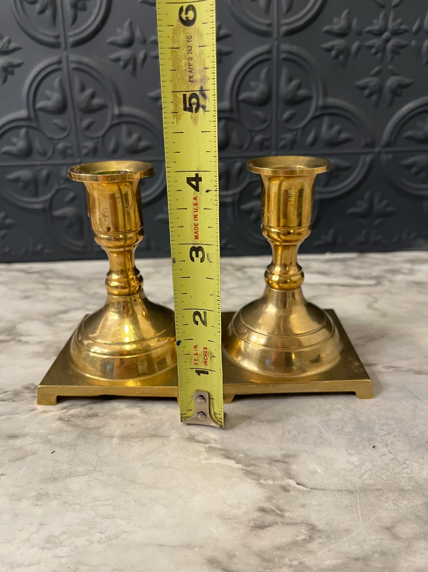 Short Brass Candle Holder set with Square Bottom