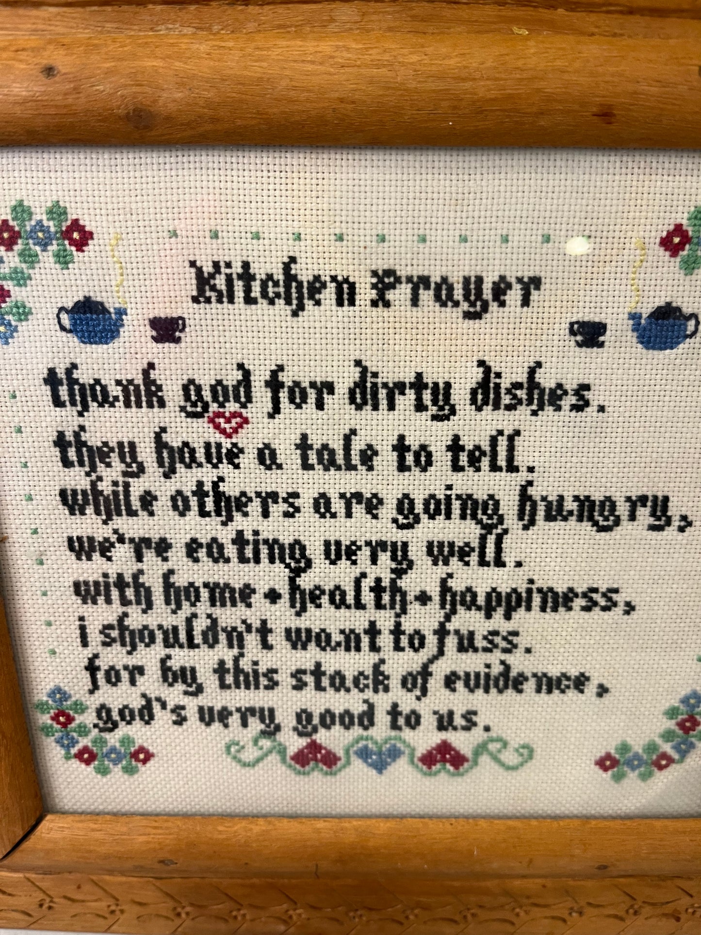 Kitchen Prayer Cross Stitch in Hand Carved Frame