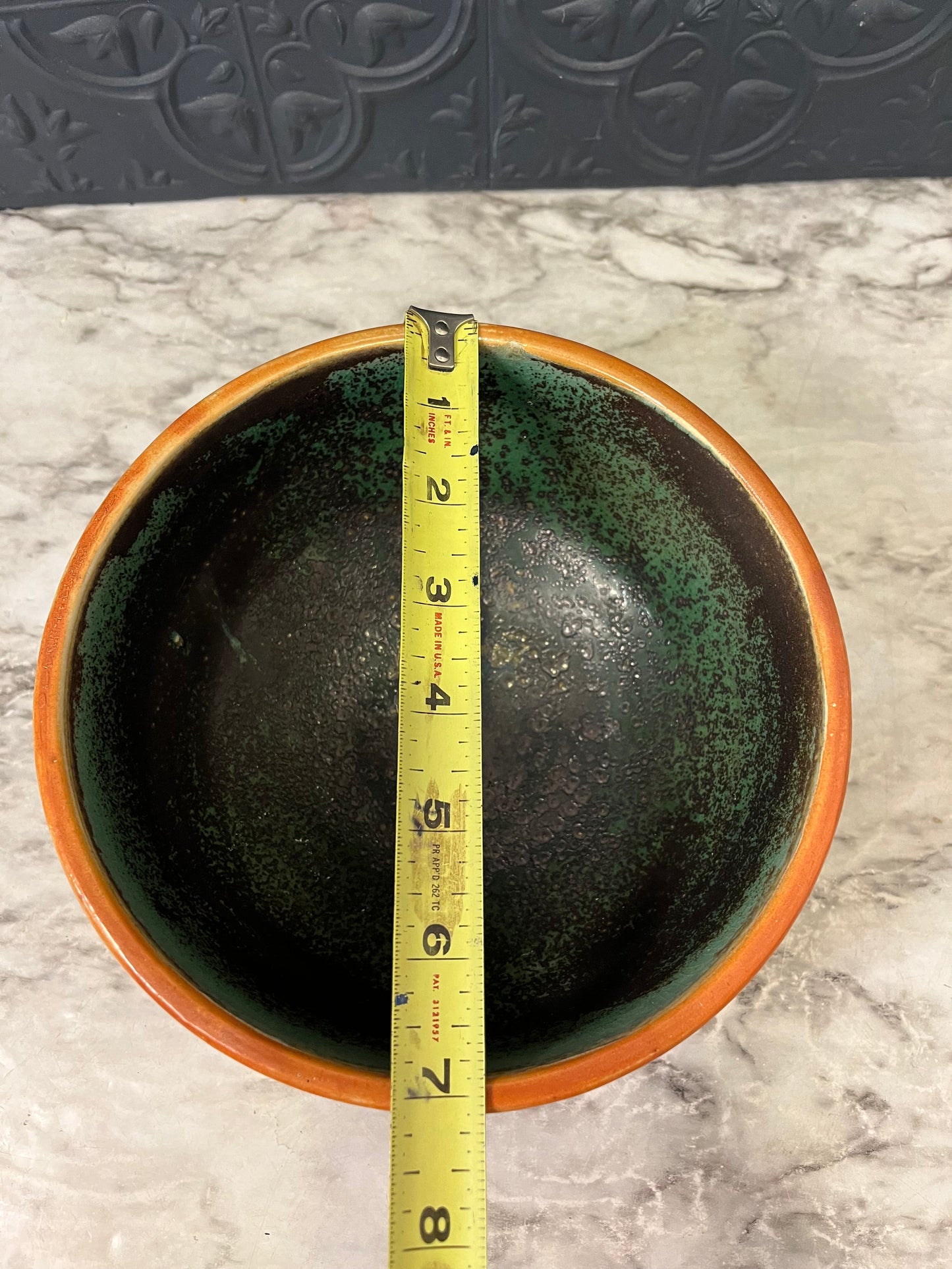 Orange Bowl with Green Inside Pottery