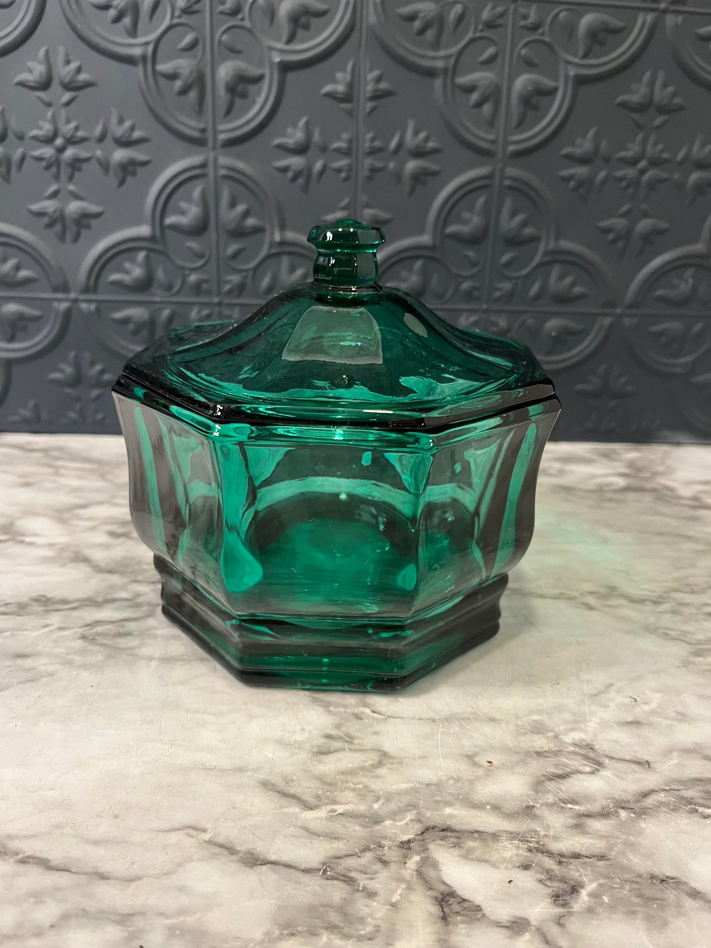 Green Indiana Glass Candy Jar with Lid