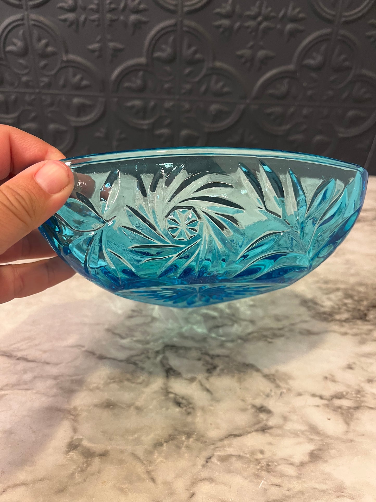 Hazel Atlas Blue Glass Triangle Dish