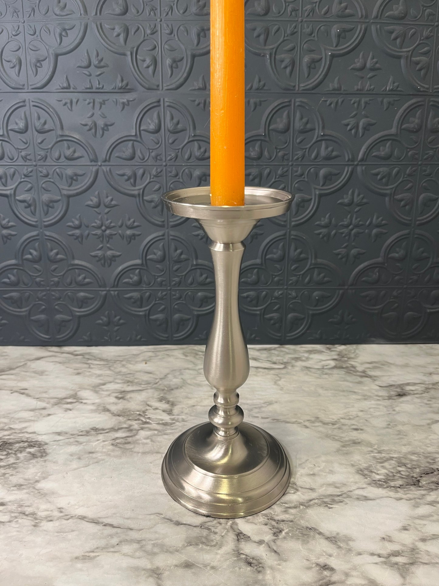 Brushed Nickel Style Candle Holder
