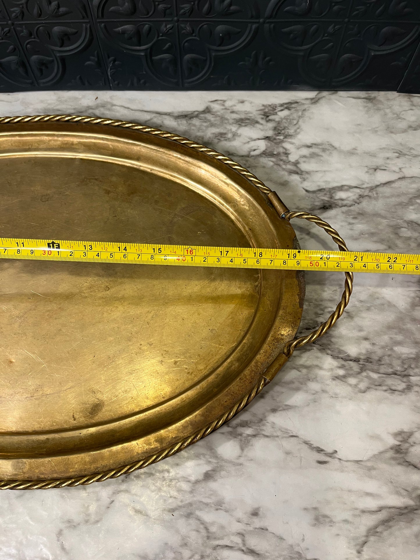 Large Oval Brass Tray with Rope Detail