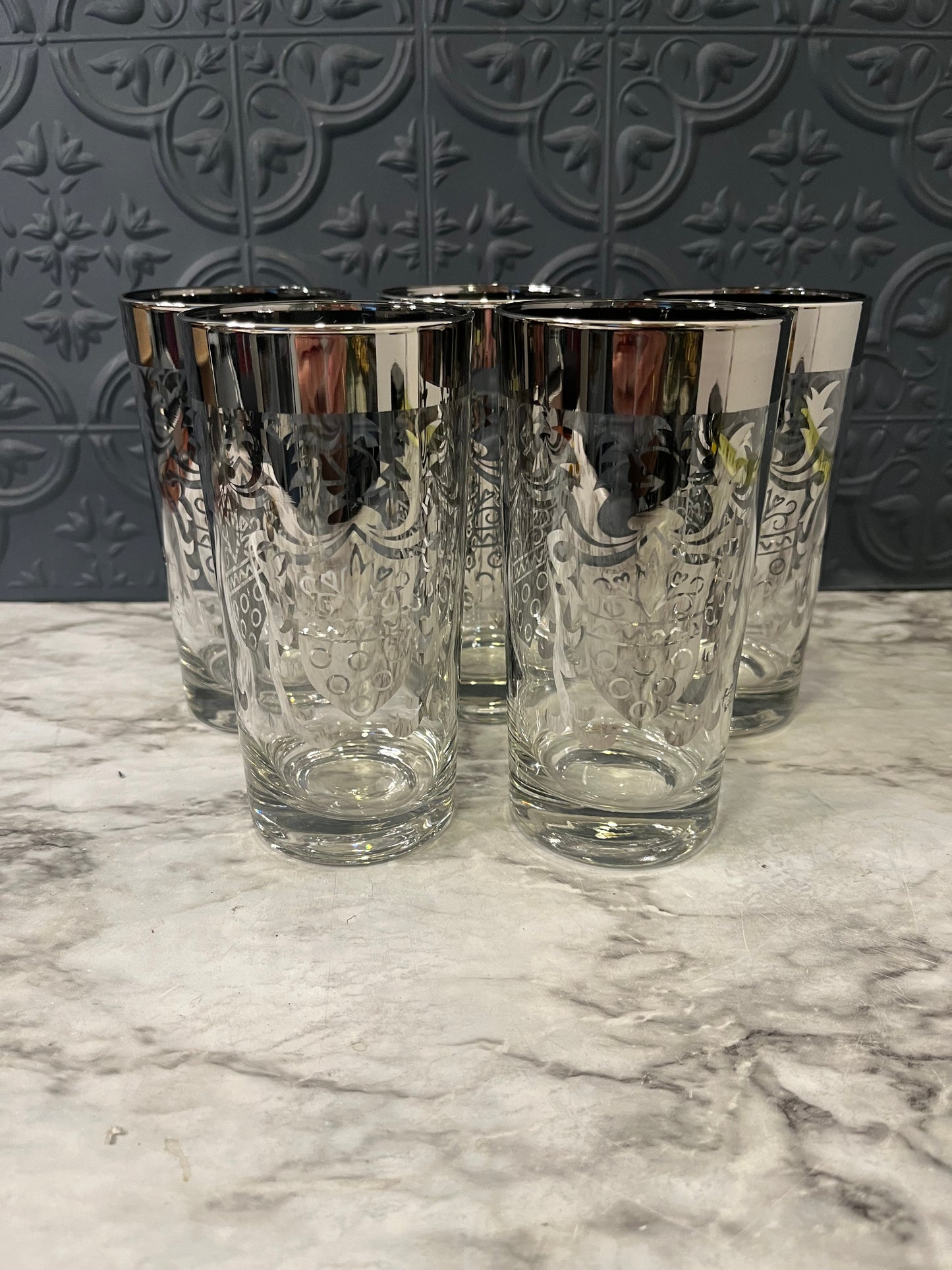 Vintage Kimiko Silver Shield Tumblers x 5