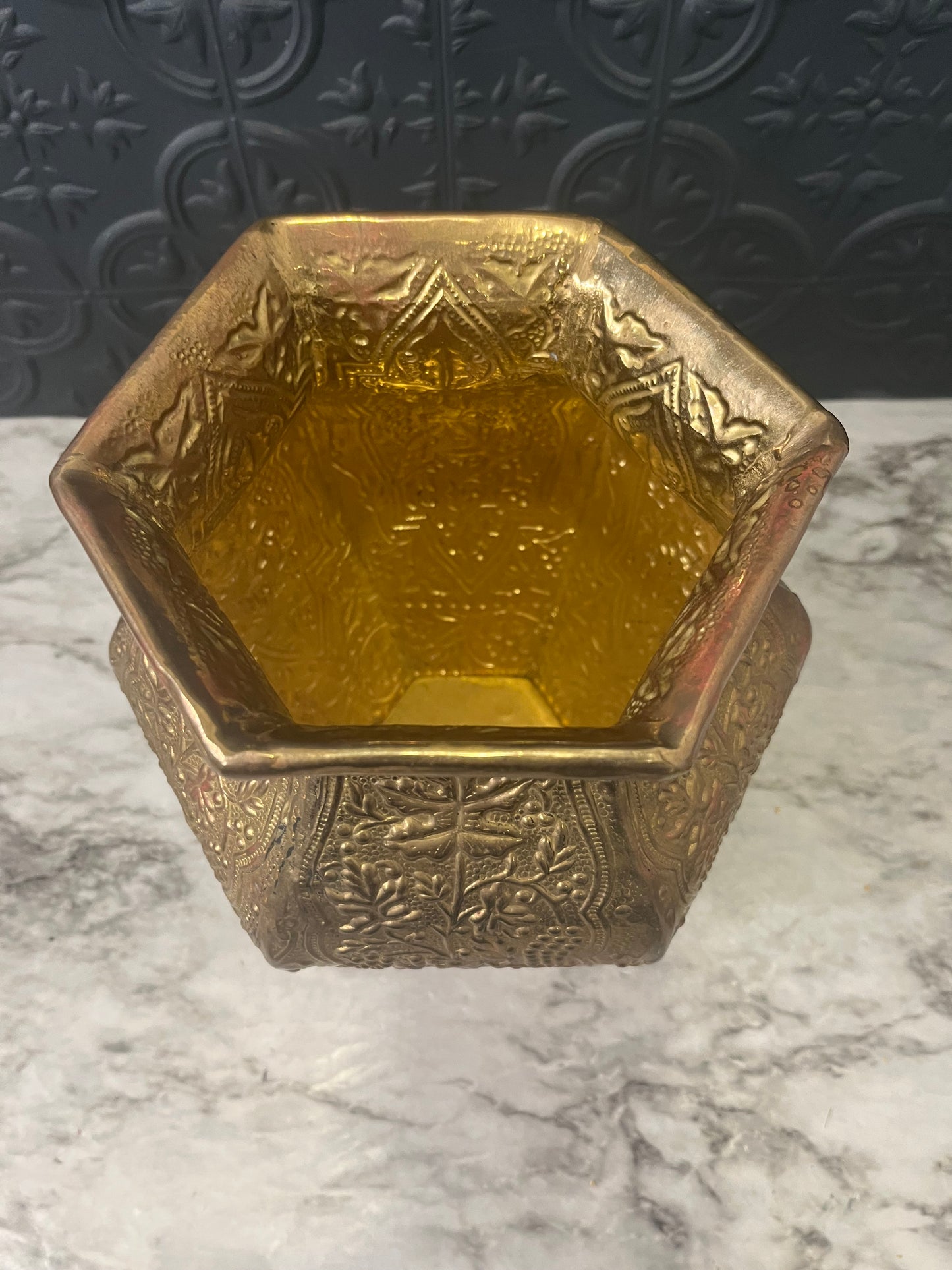 Decorative Hammered Brass Vase with Fluted Top