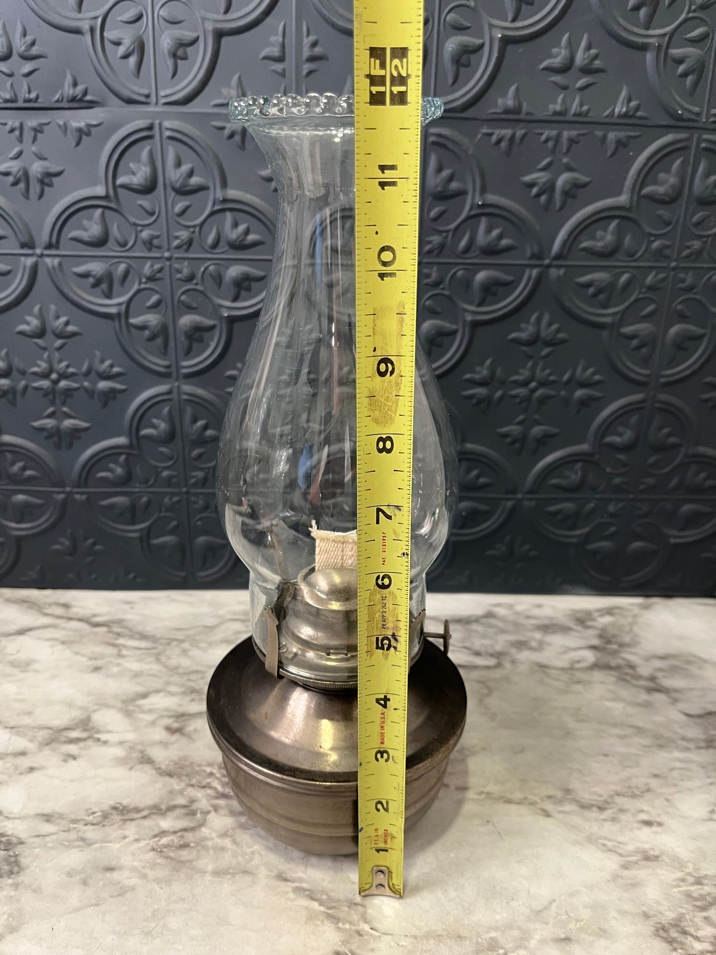Vintage Oil Lamp with Metal Base